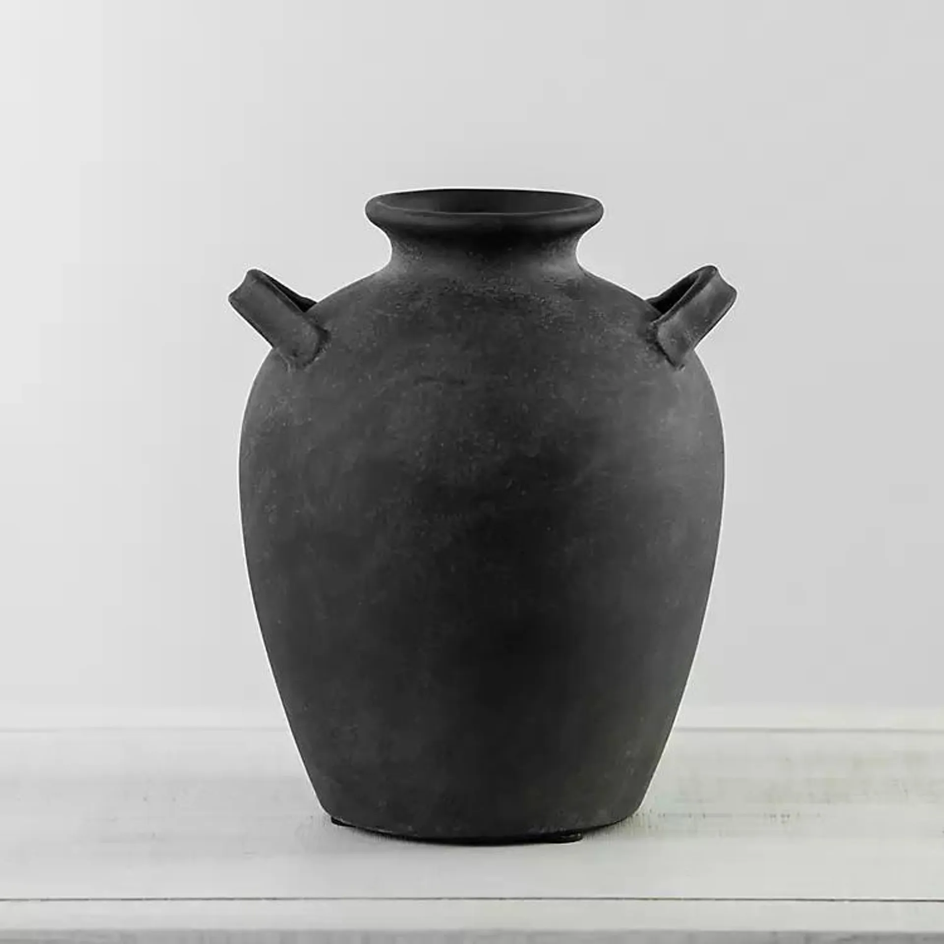 Stamos Matte Black Terracotta Vase, 10 in.