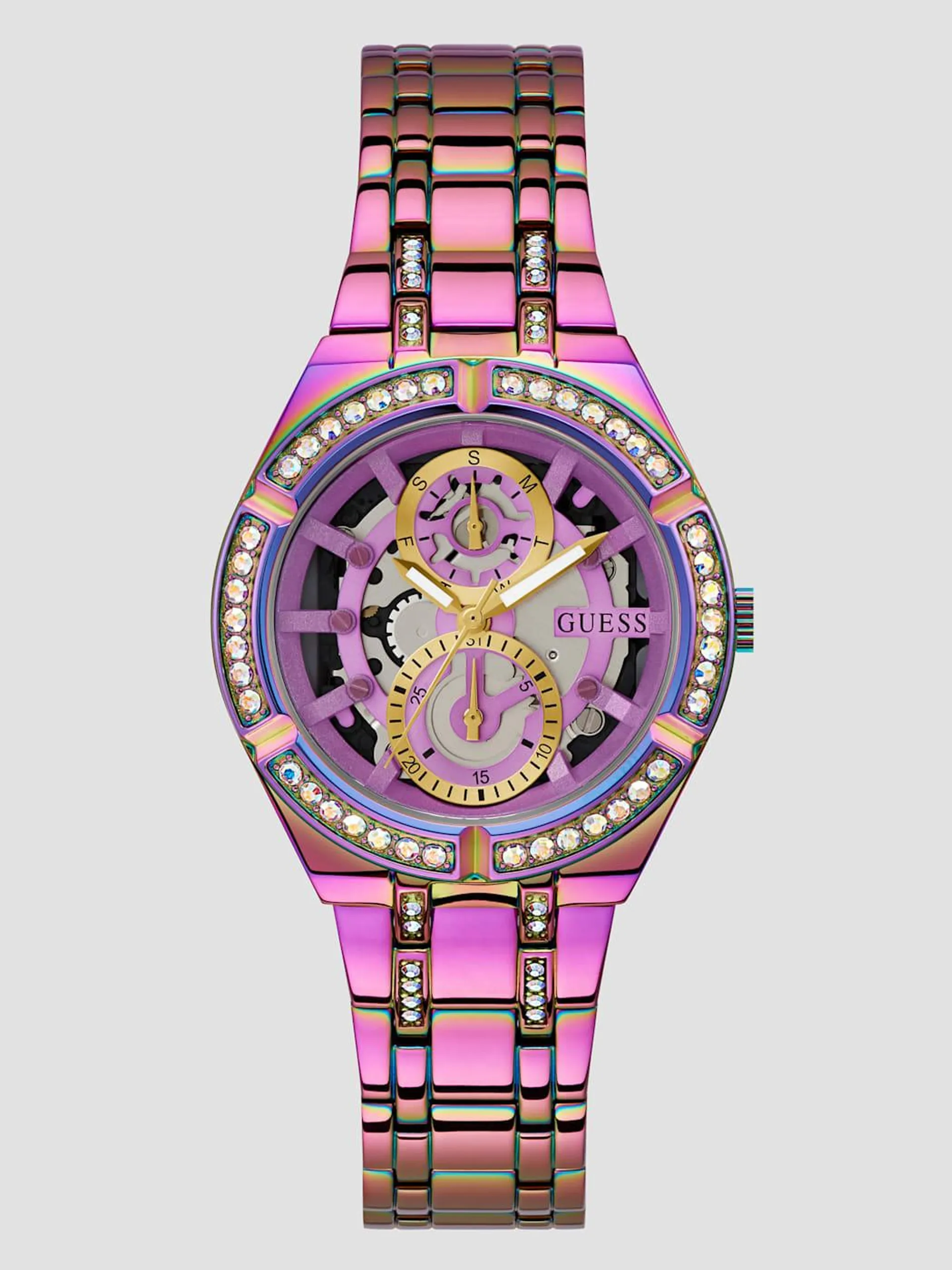 Iridescent Rhinestone Cut-Through Multifunction Watch