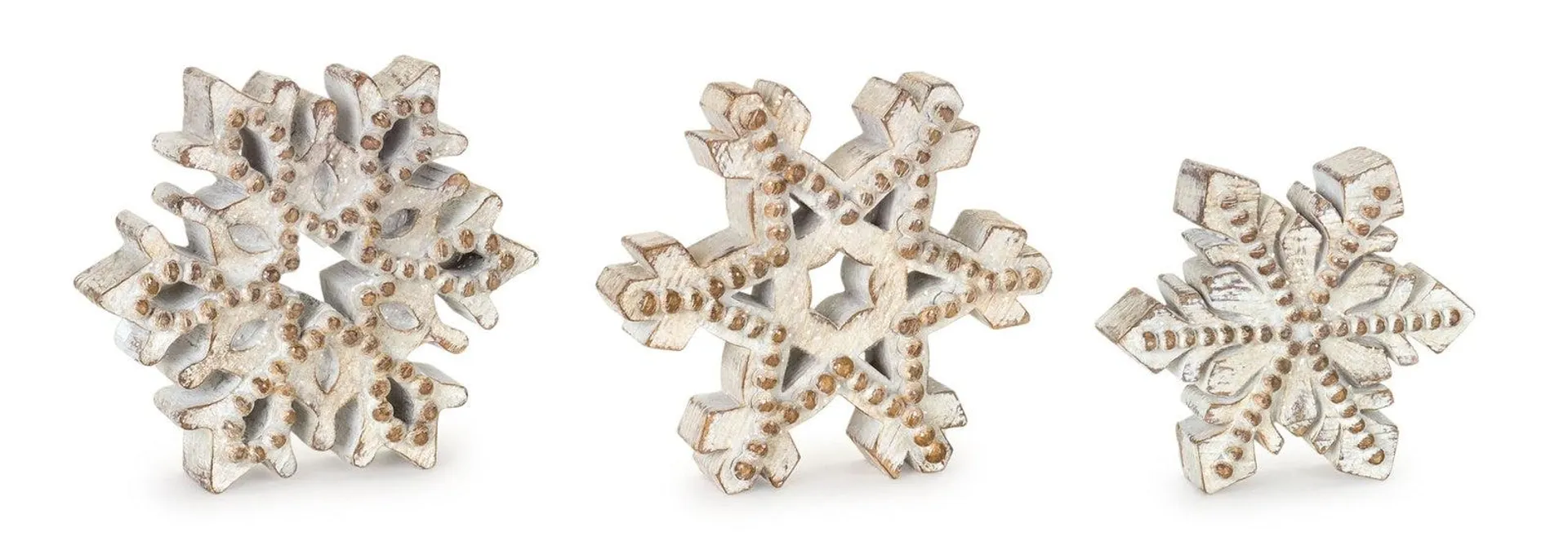 Beaded Wood Design Snowflake Décor, Set of 3