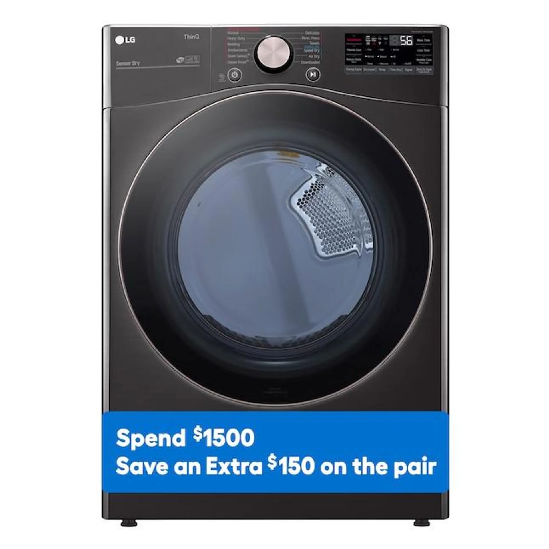 LG True Steam 7.4-cu ft Stackable Steam Cycle Smart Electric Dryer (Black Steel) ENERGY STAR