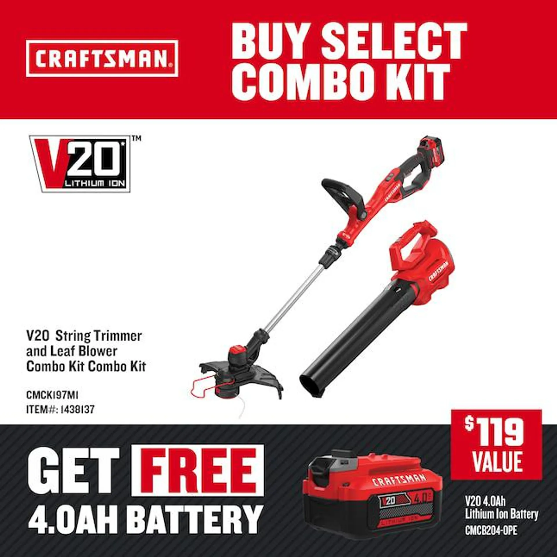 CRAFTSMAN V20 20-volt Max Cordless Battery String Trimmer and Leaf Blower Combo Kit (Battery & Charger Included)