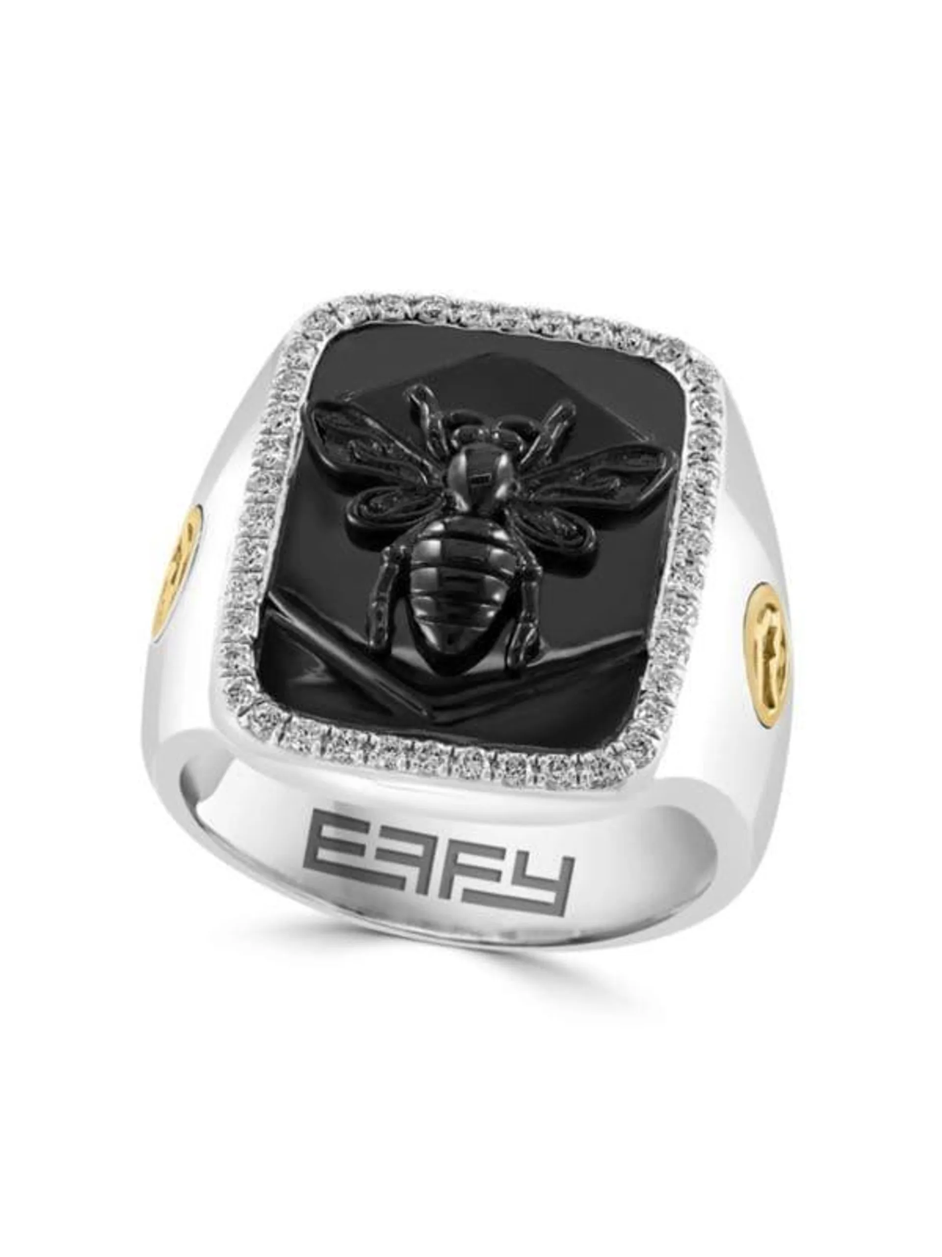 Sterling Silver, Black Rhodium & Diamond Signet Ring