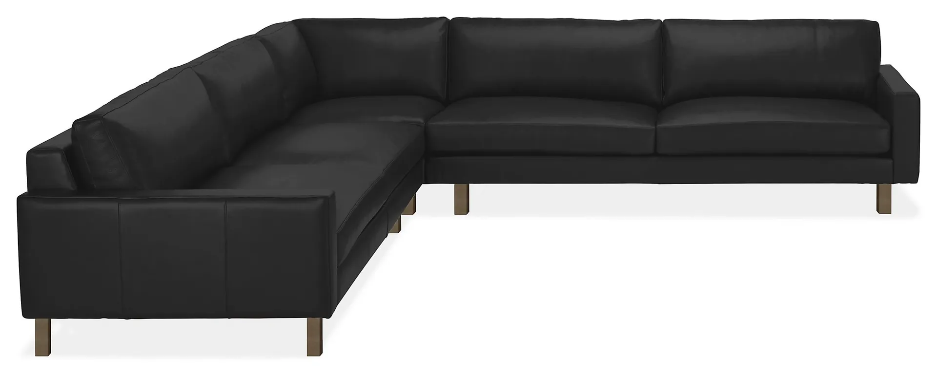 Pierson 124x124 Three Piece Sectional in Urbino Black Leather with Charcoal Legs