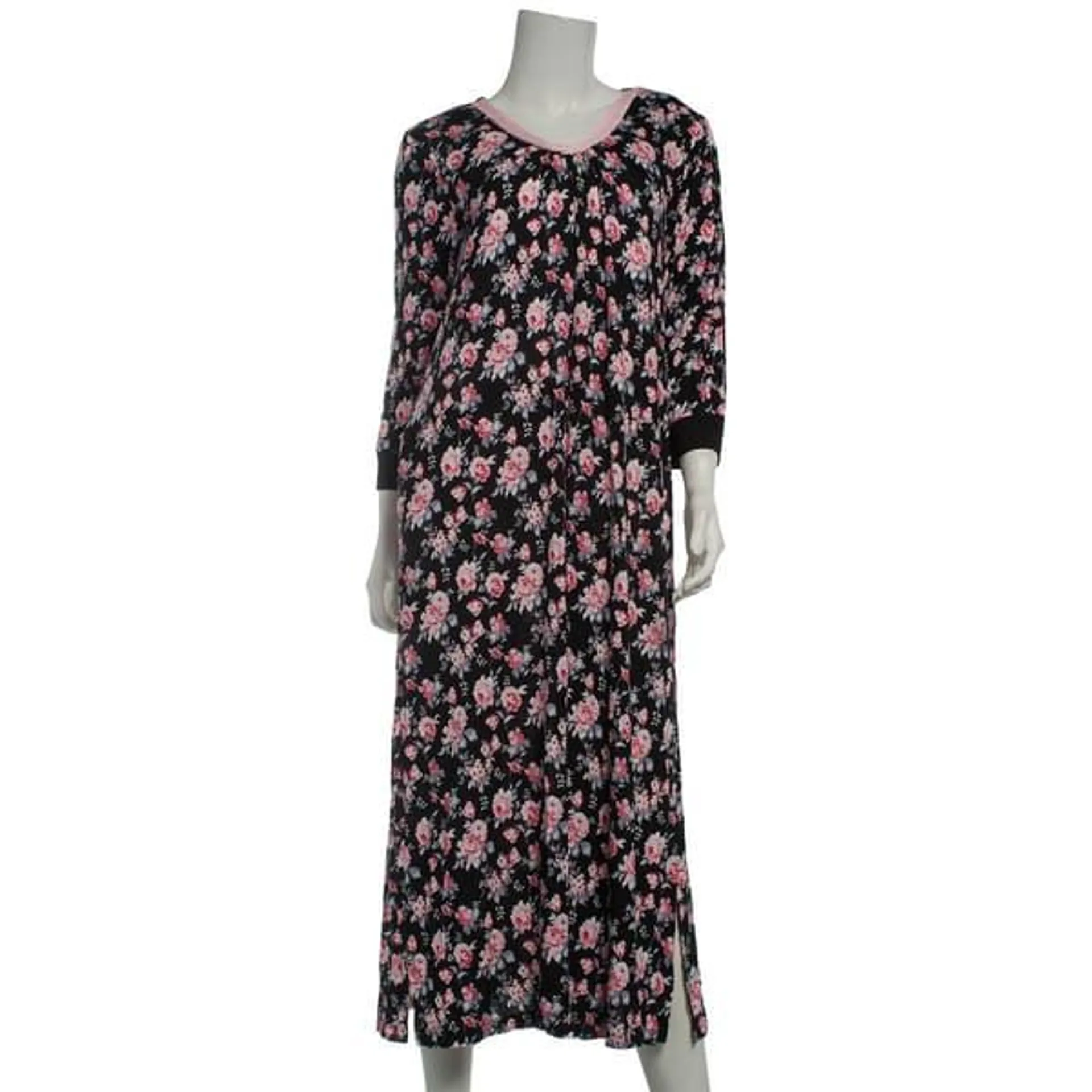 Womens Rene Rofe 3/4 Sleeve Floral Ribbon Trim V-Neck Nightgown