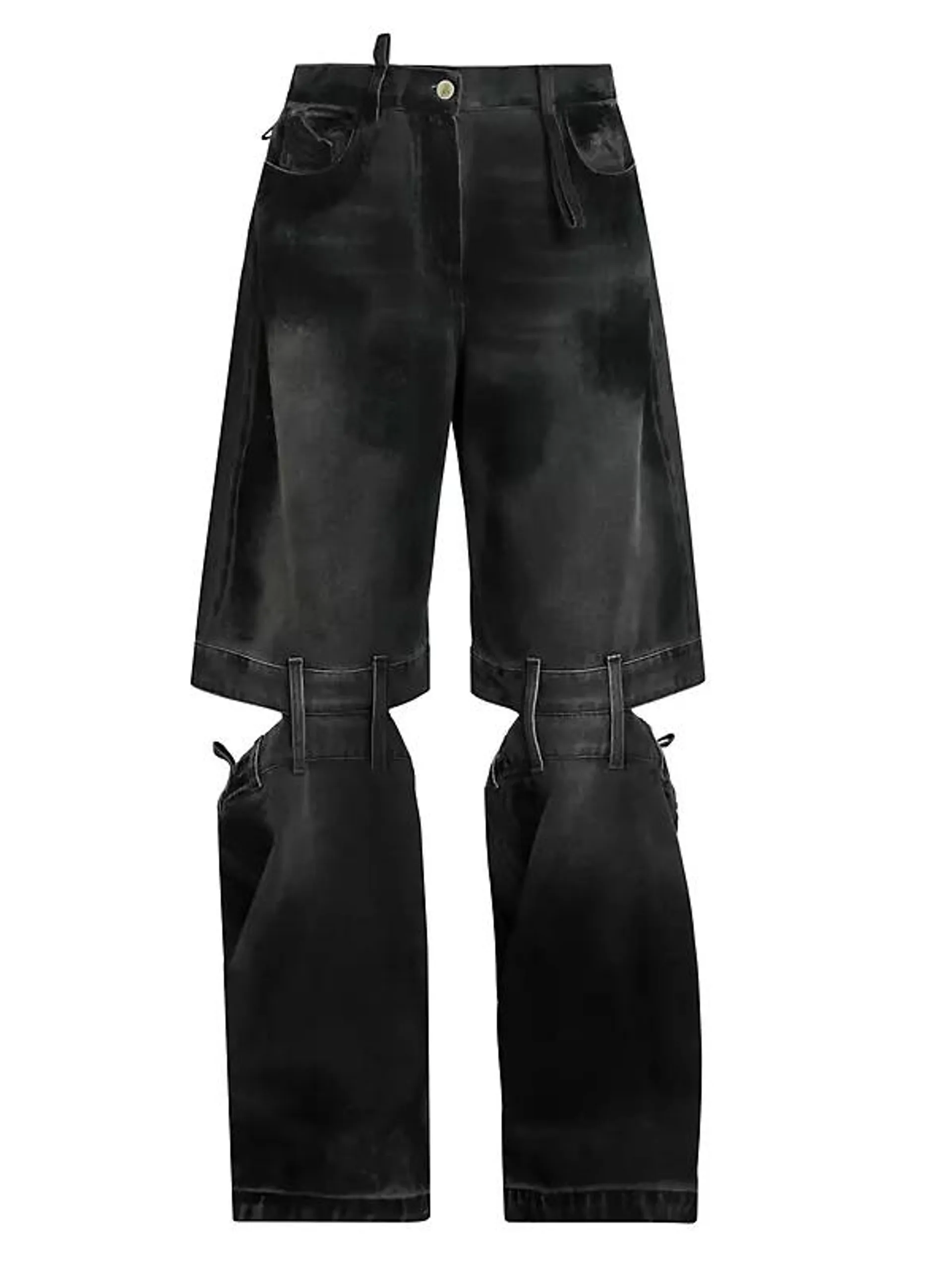 Washed Denim Split-Leg Jeans