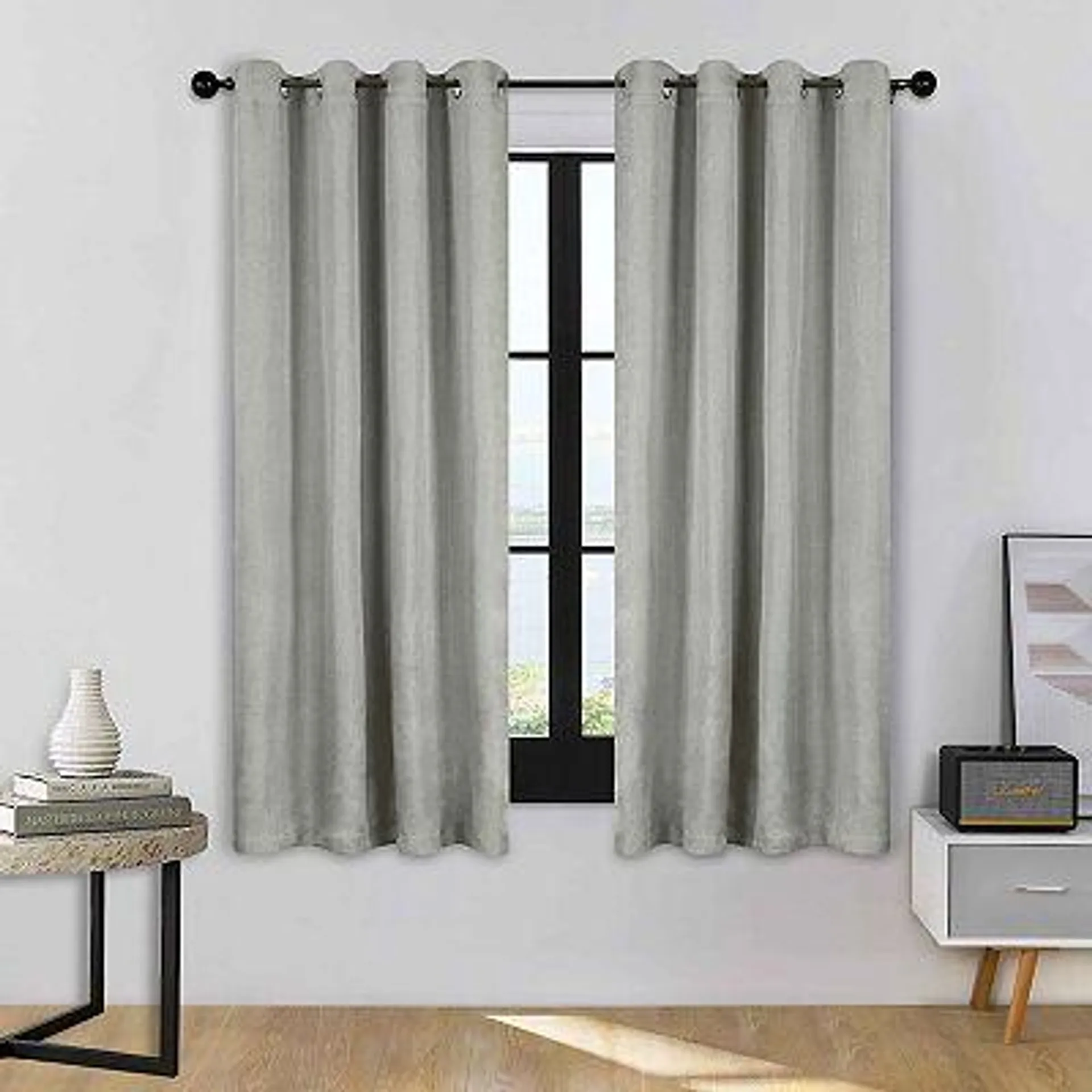 SUPERIOR Faux Linen Insulated Thermal Blackout Set of 2 Window Curtain Panels