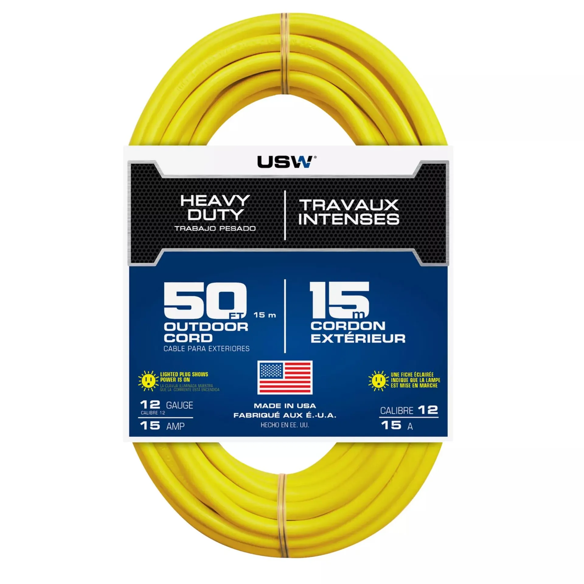 USW 12/3 50 Ft. Yellow Lighted Extension Cord