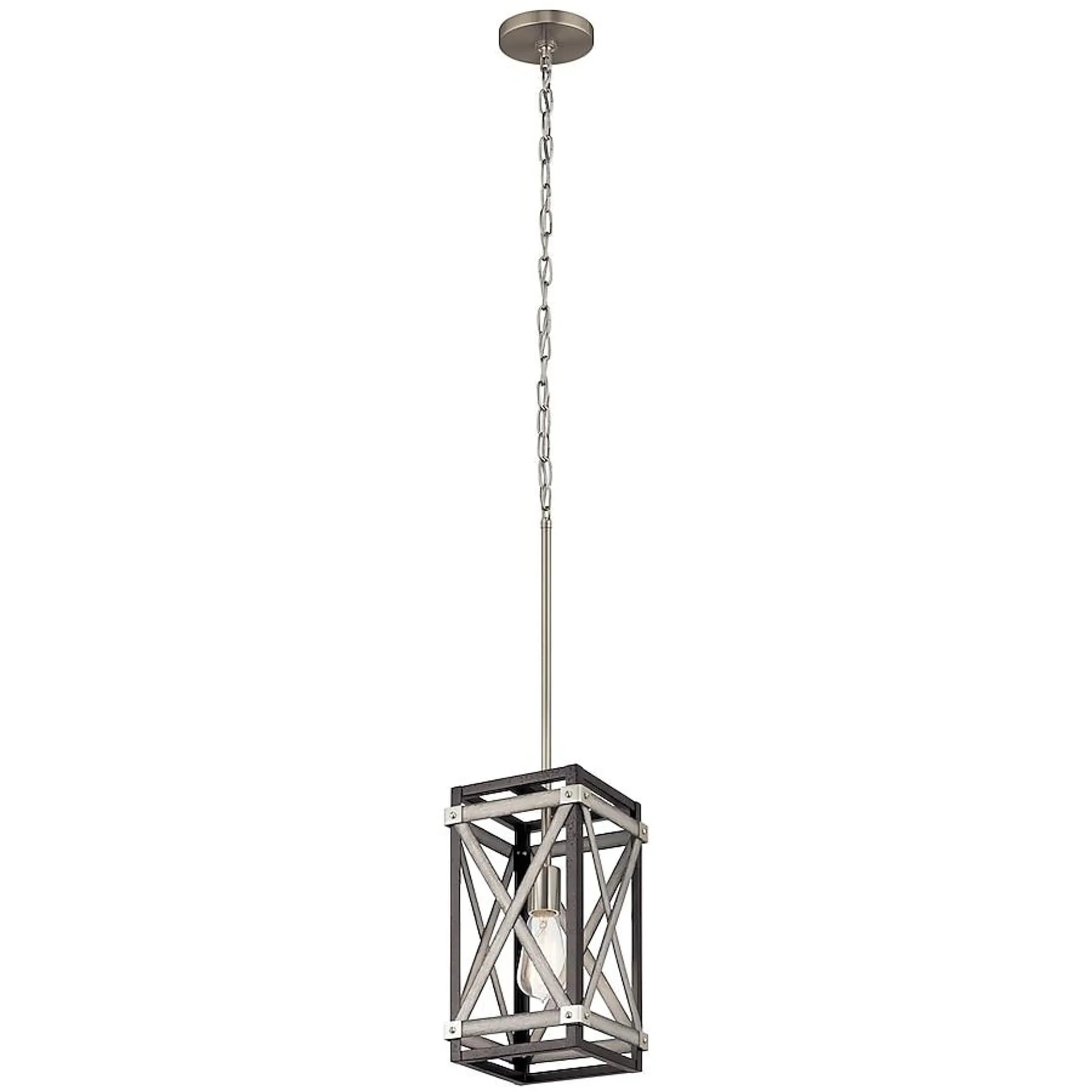 Kichler Stetton Anvil Iron and Distressed Antique Grey Farmhouse Square Mini Hanging Pendant Light