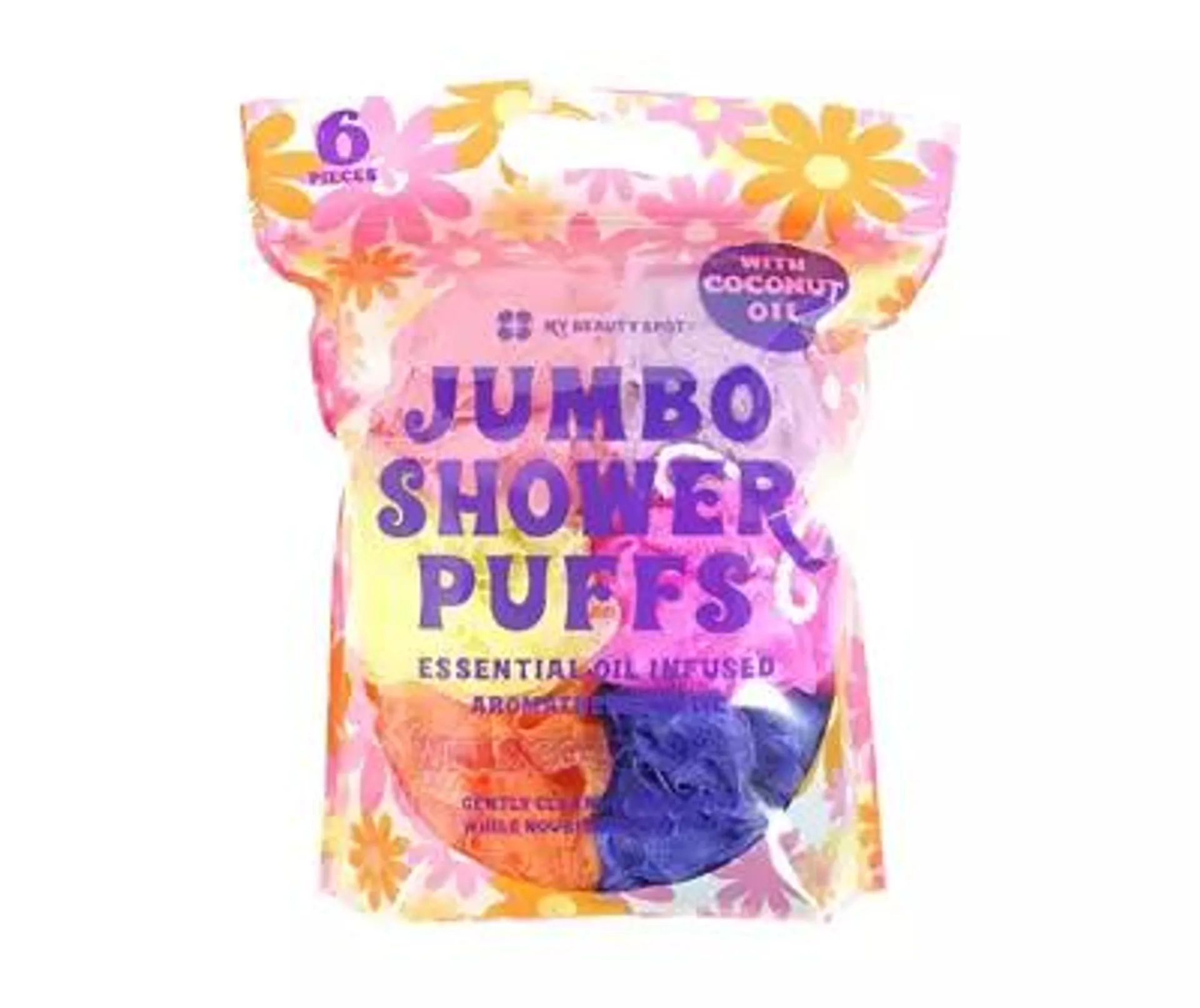 Aromatherapeutic Jumbo Shower Puffs, 6-Pack