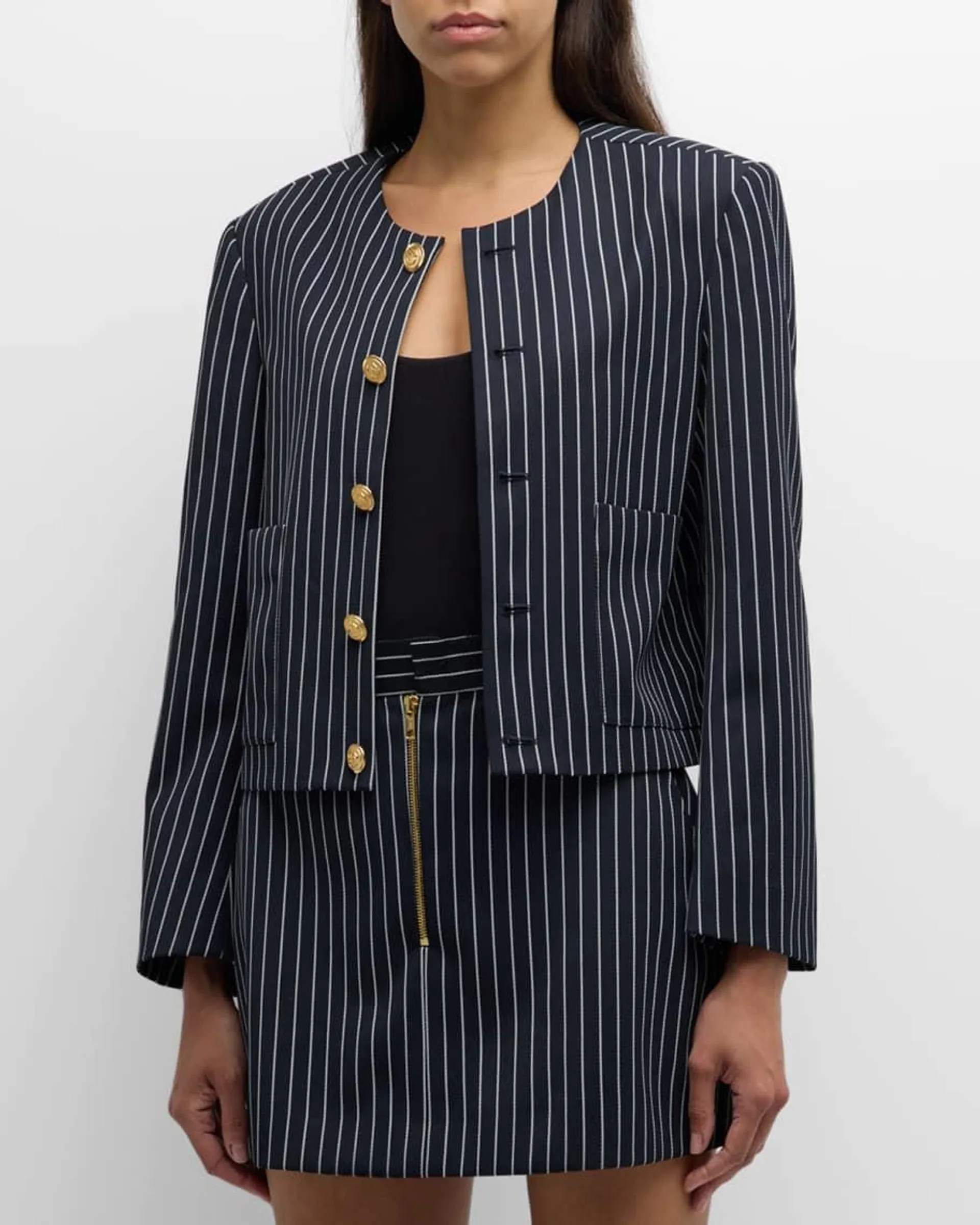 Pinstripe Button-Front Jacket