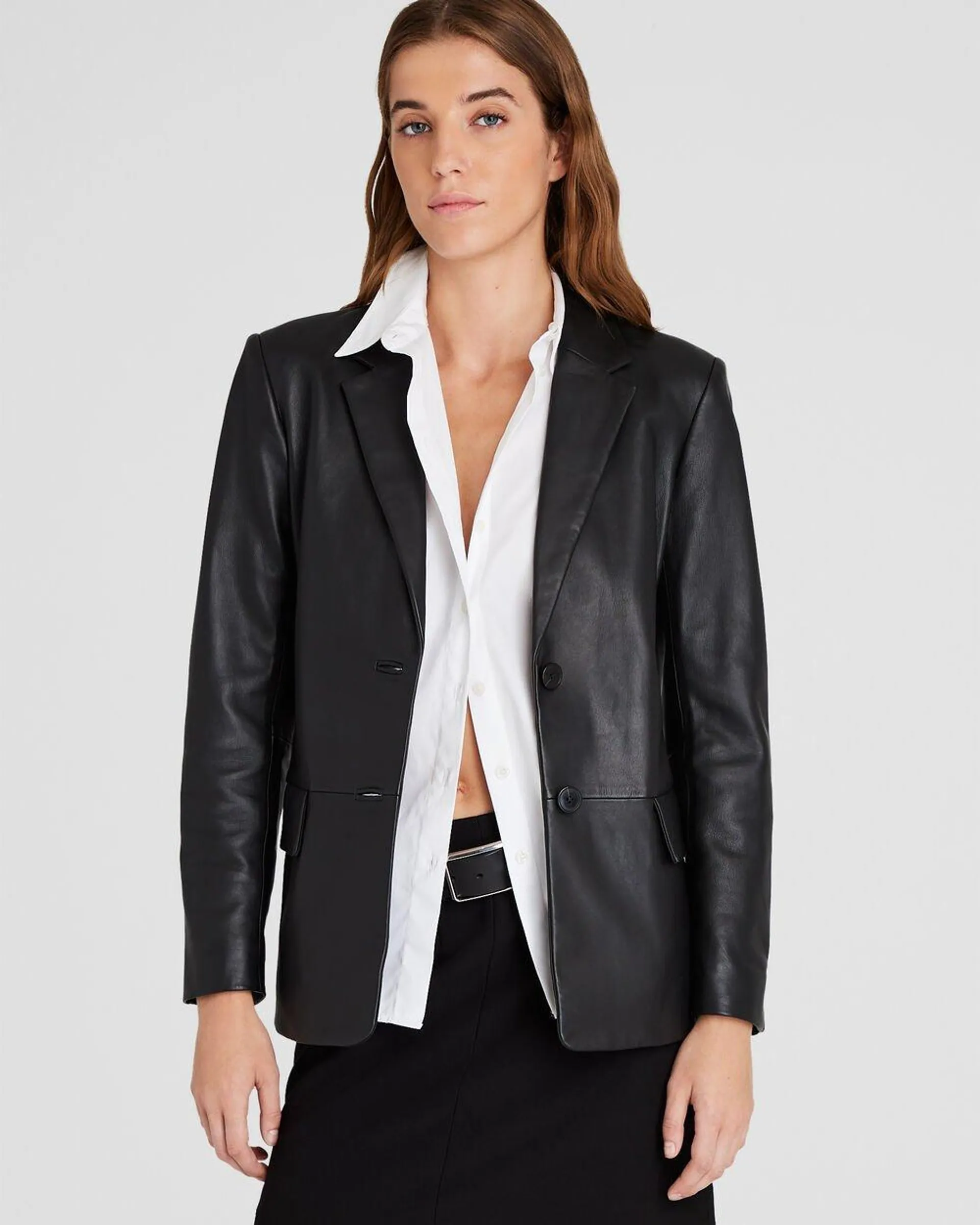 Single-Breasted Leather Blazer