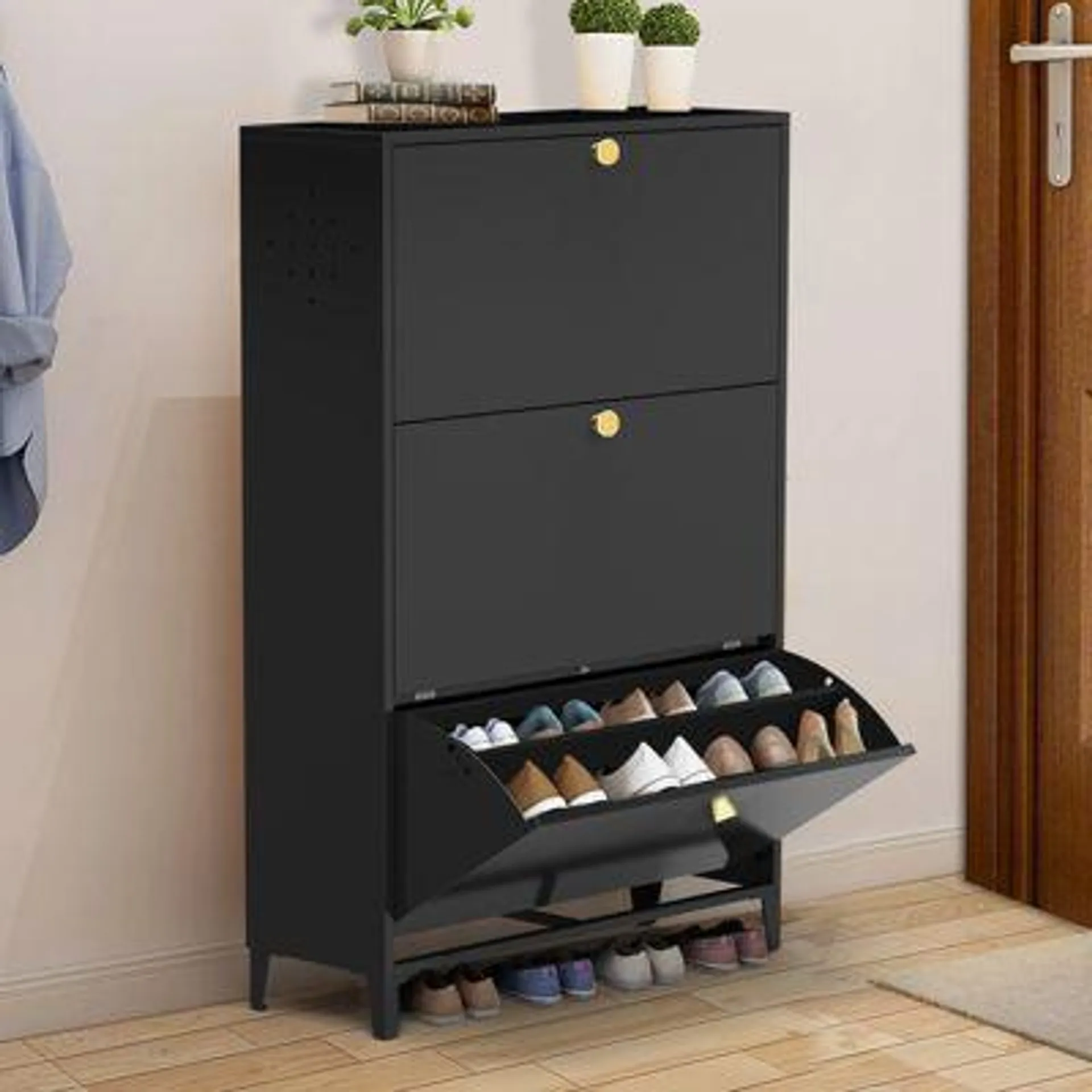 Streamdale Furniture 3-Drawer Steel Shoe Cabinet: Eco-friendly, Odor-Free, Ample Storage