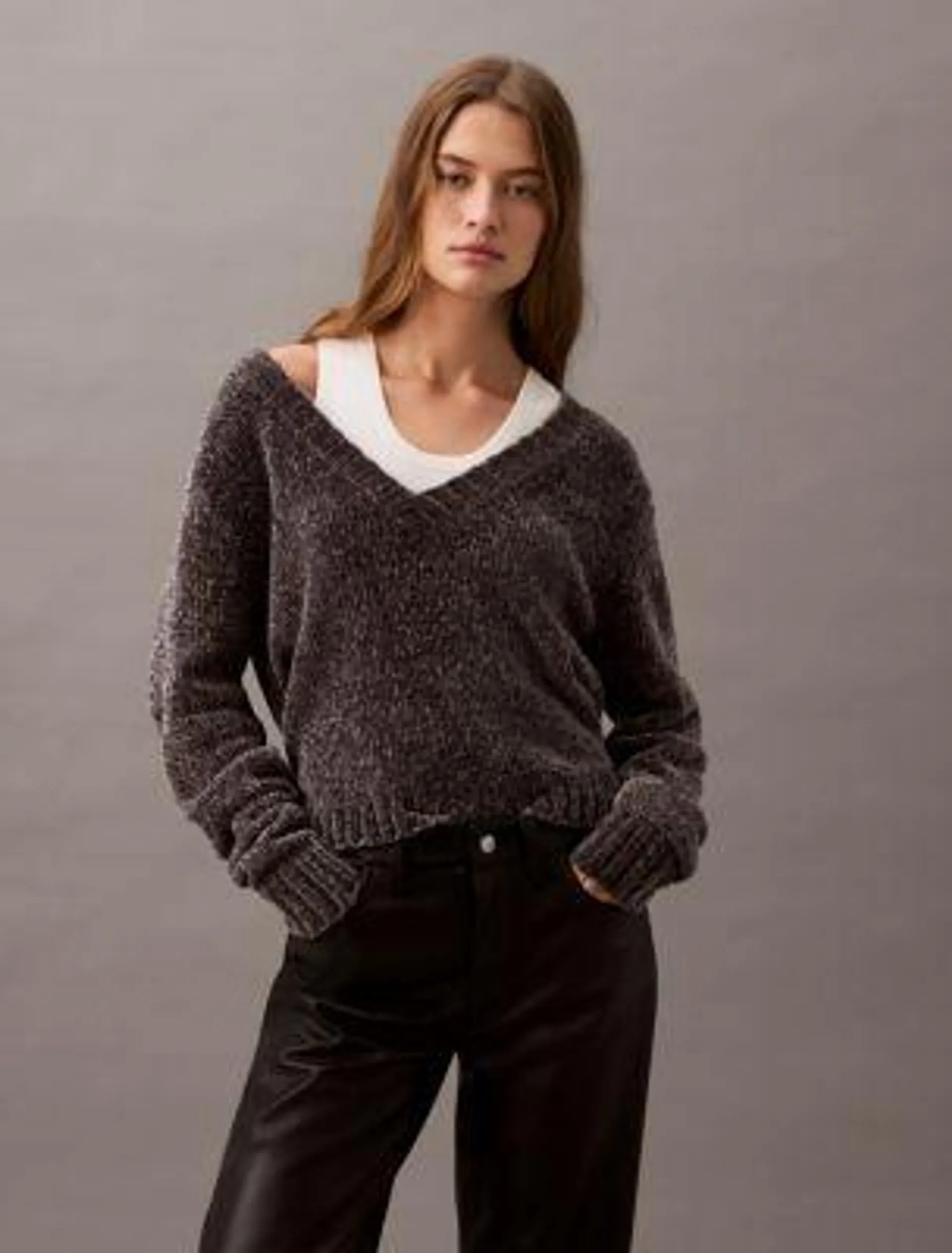 Chenille Relaxed V-Neck Sweater