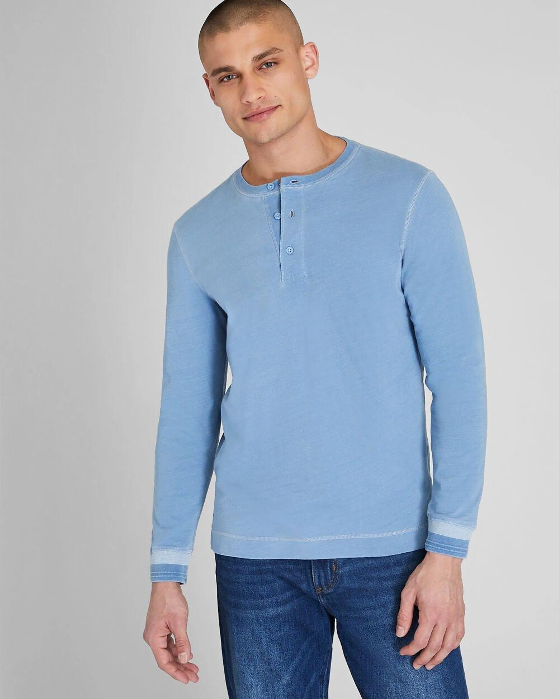 Long-Sleeve Indigo Henley