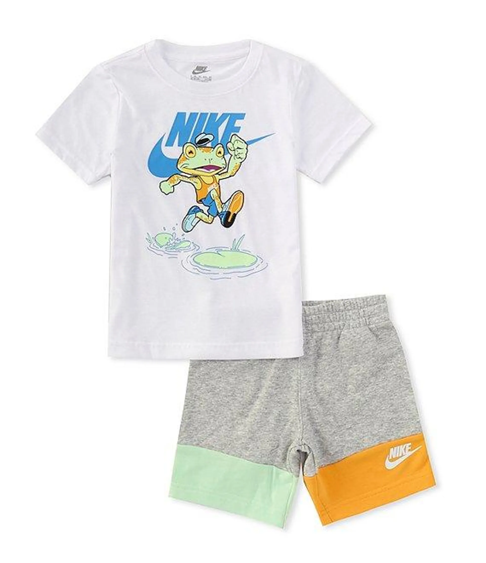 Little Boys 2T-7 Short Sleeve Frog Jersey T-Shirt & Color Block French Terry Shorts Set