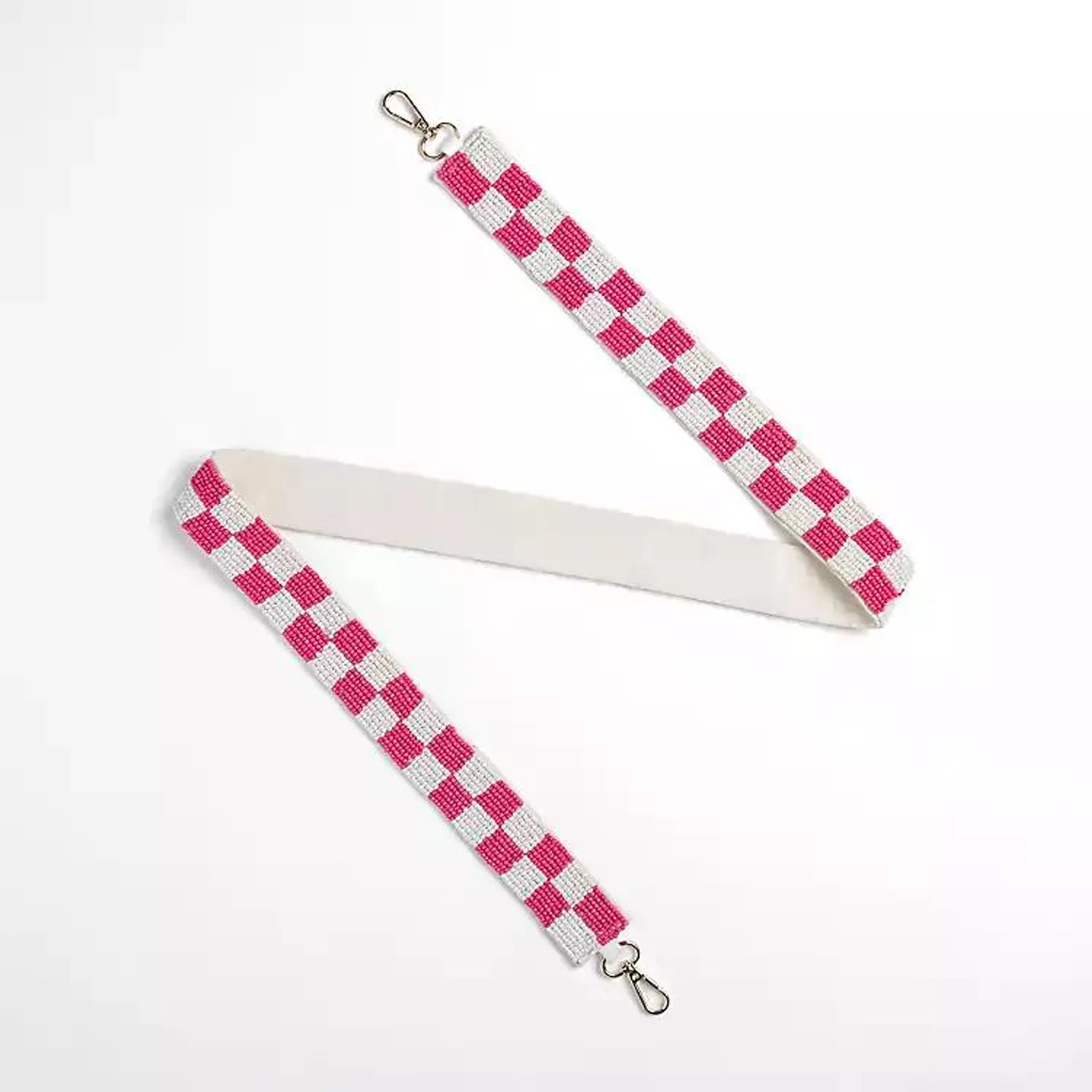 Pink and White Check Beaded Purse Strap