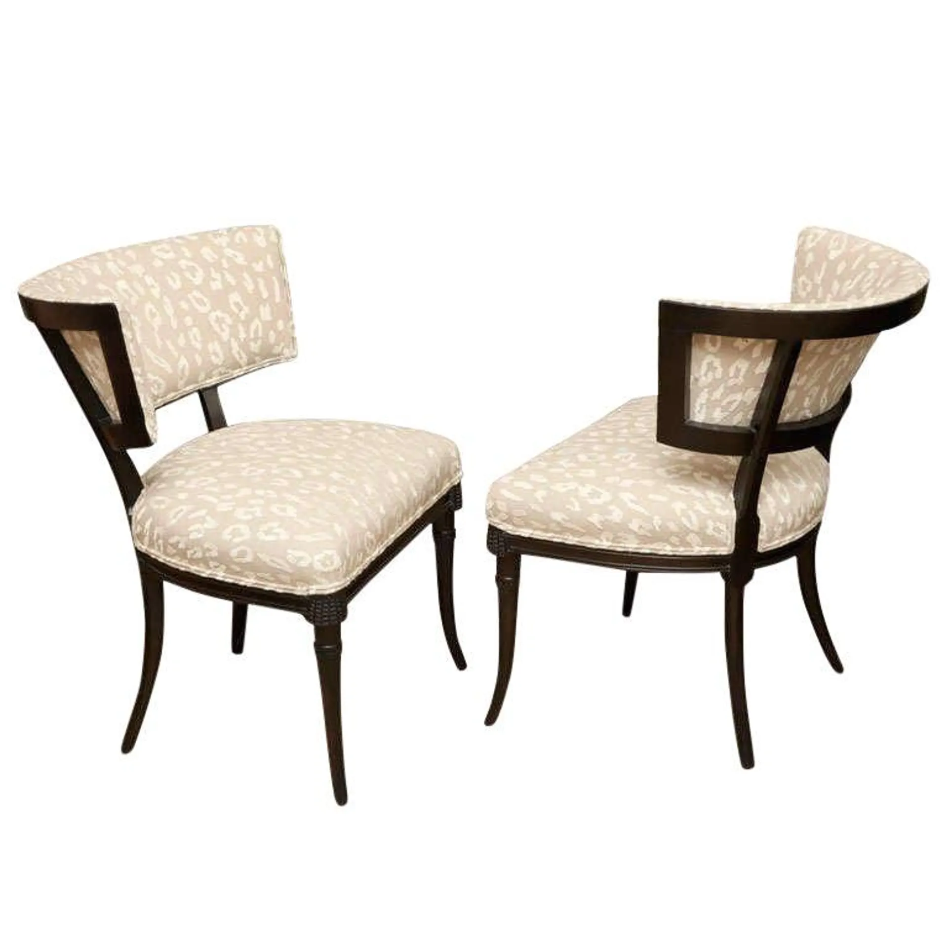 Vintage Grosfeld House Regency Side Chairs With Cream and Off White Leopard Upholstery Pair Of