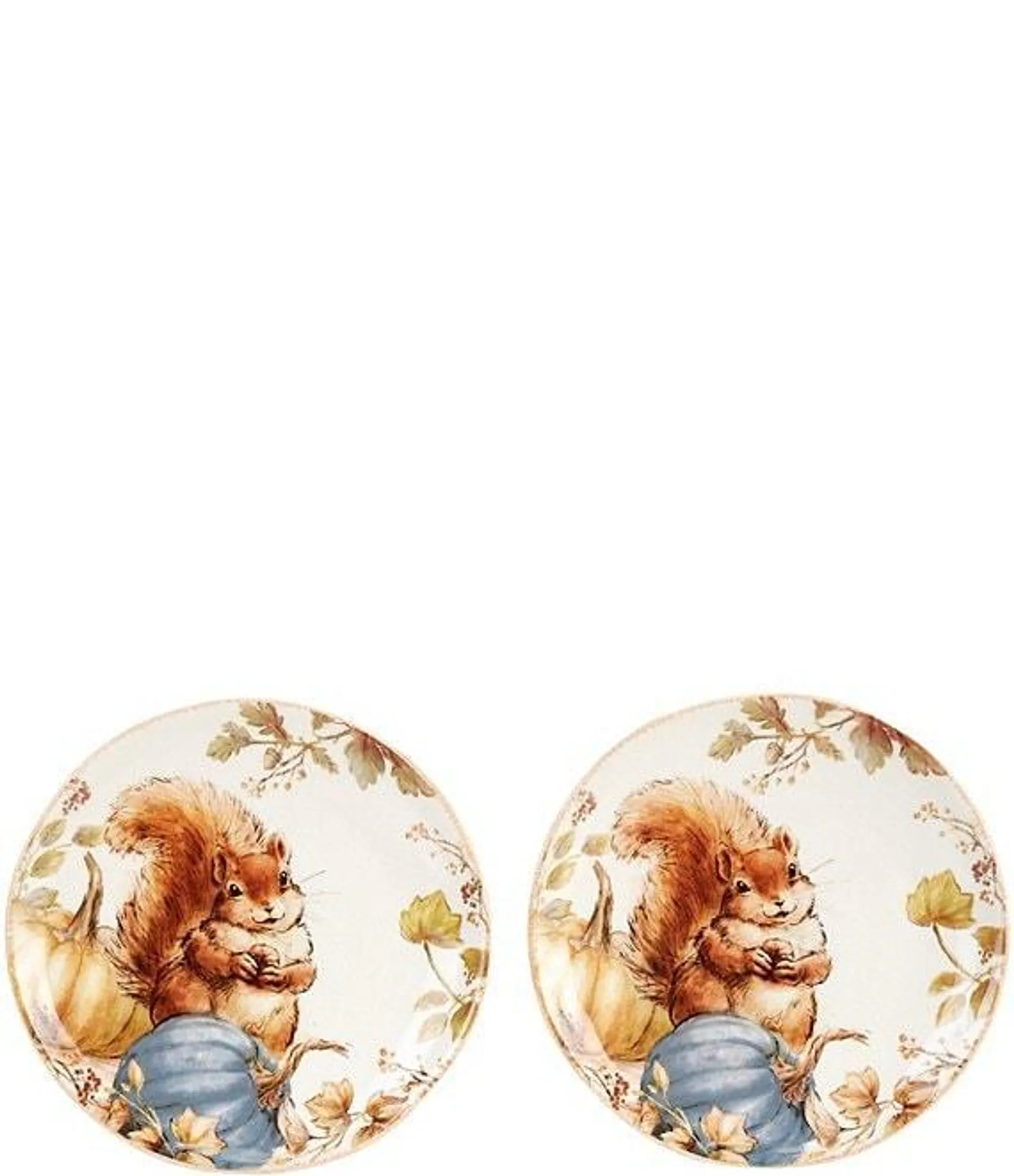 Festive Fall Heirloom Chunky Squirrel & Pumpkin Accent Plates, Set of 2