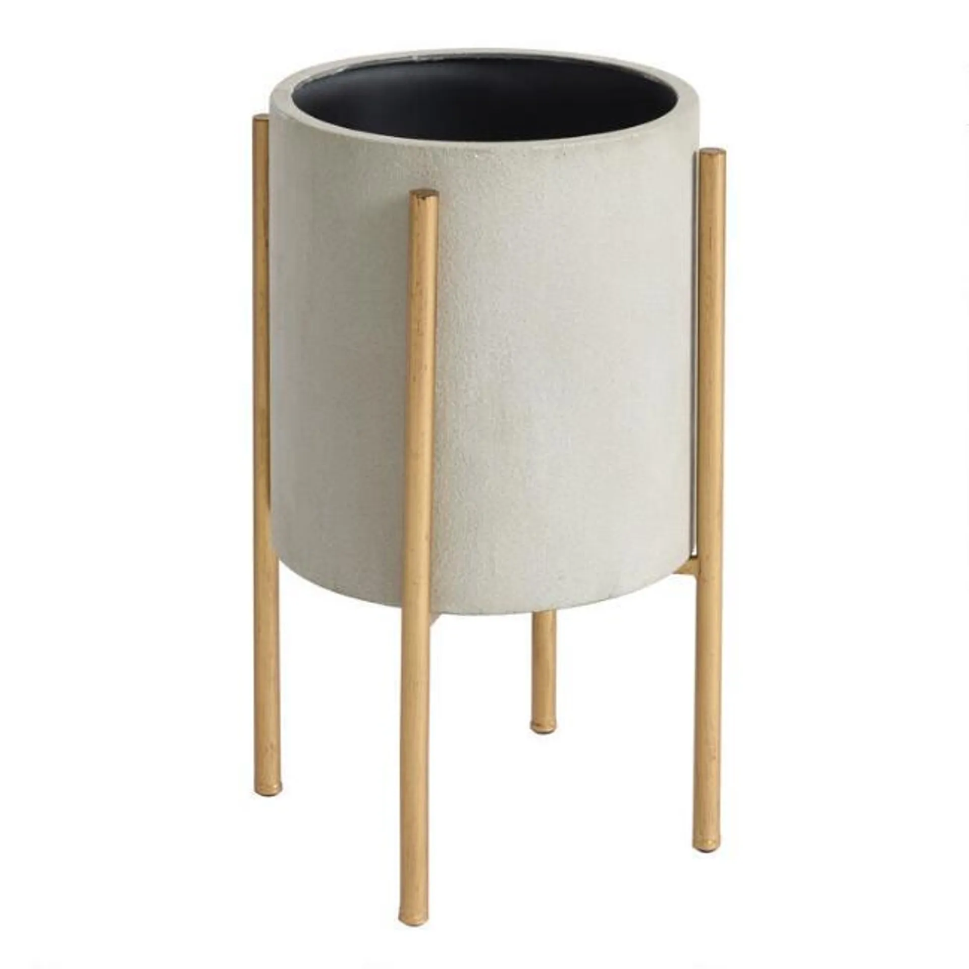 Large Gray Planter with Brass Stand