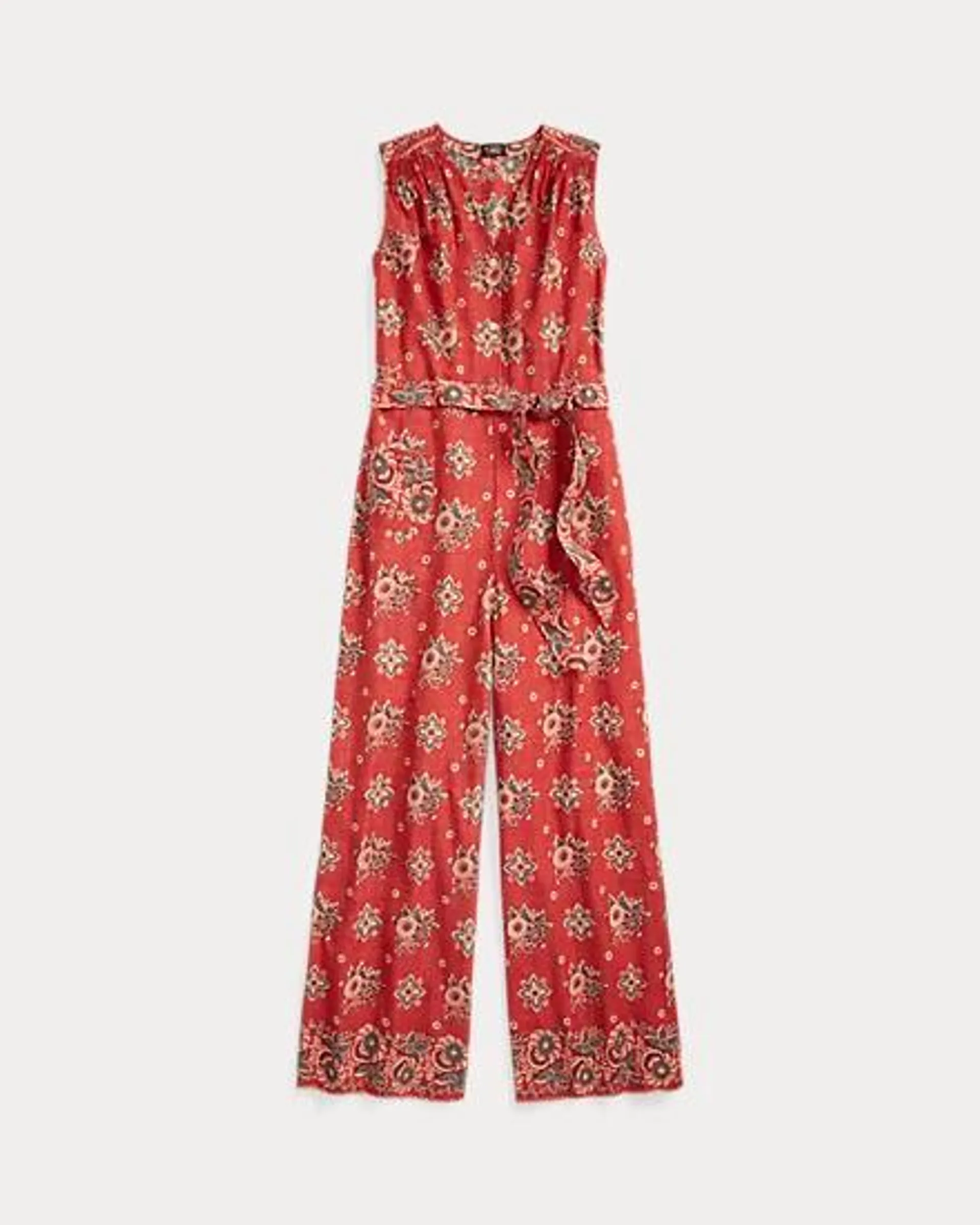 Floral-Print Cotton Sleeveless Jumpsuit