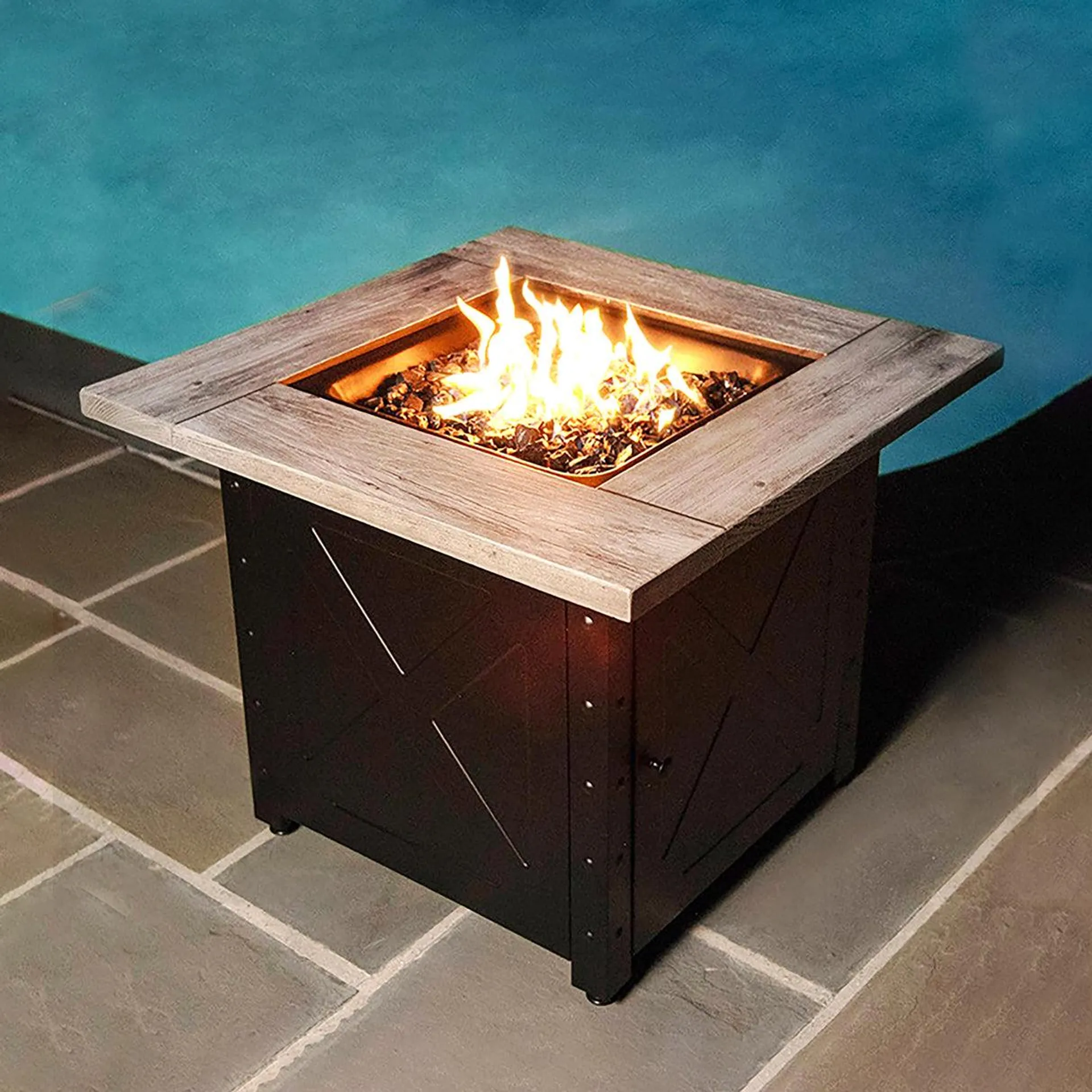 Barnesdale Outdoor LP Gas Fire Pit with Printed Resin Mantel, 30"