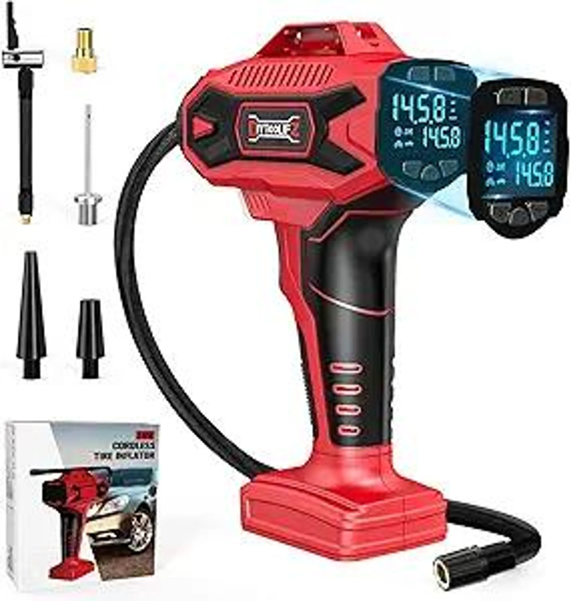 Cordless Tire Inflator Air Compressor for Milwaukee 18V Battery, Portable Handheld Air Pump with Digital Pressure Gauge for Cars Motorcycles Bikes Sport Balls(Battery Not Included) (160psi)