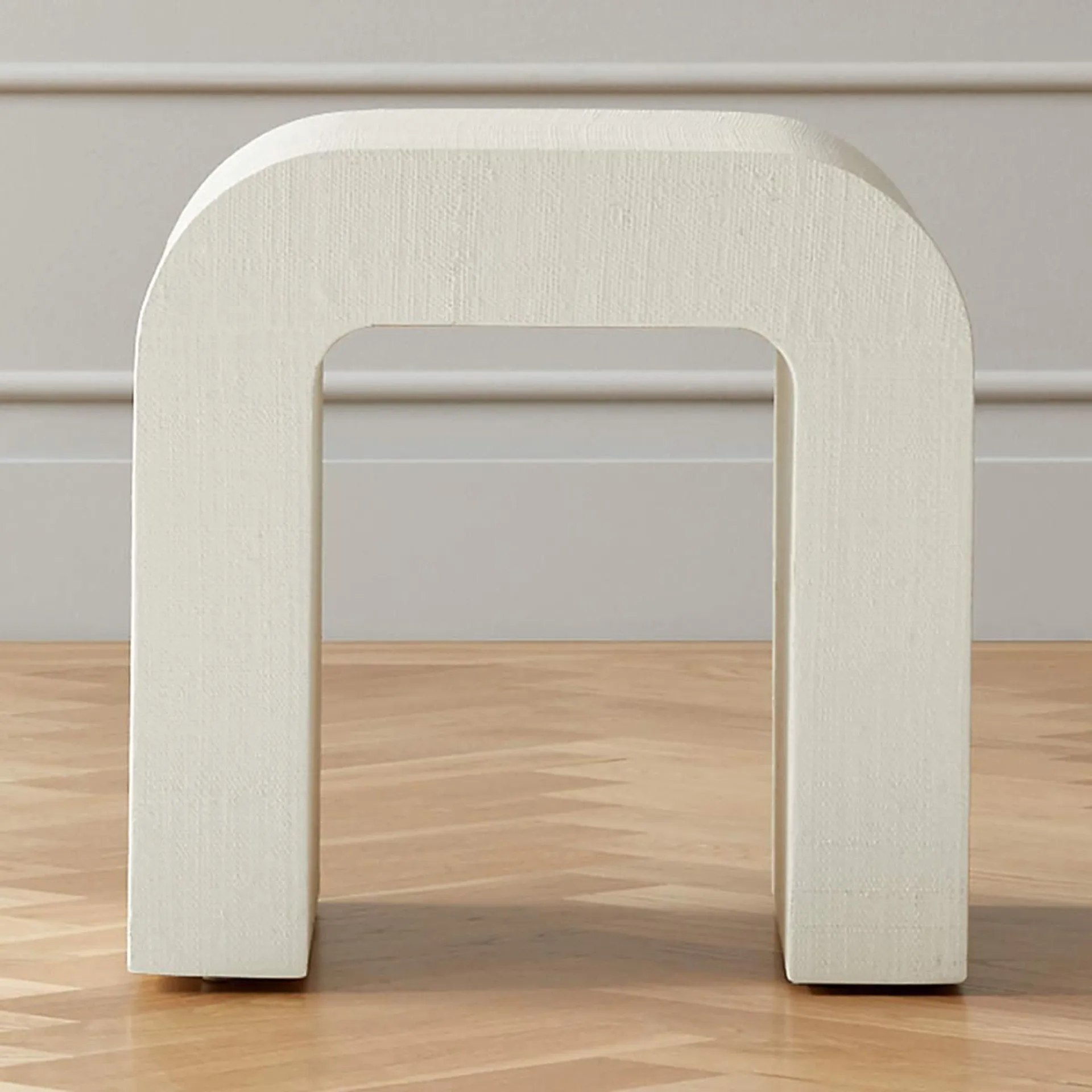 Horseshoe Ivory Lacquered Linen Side Table