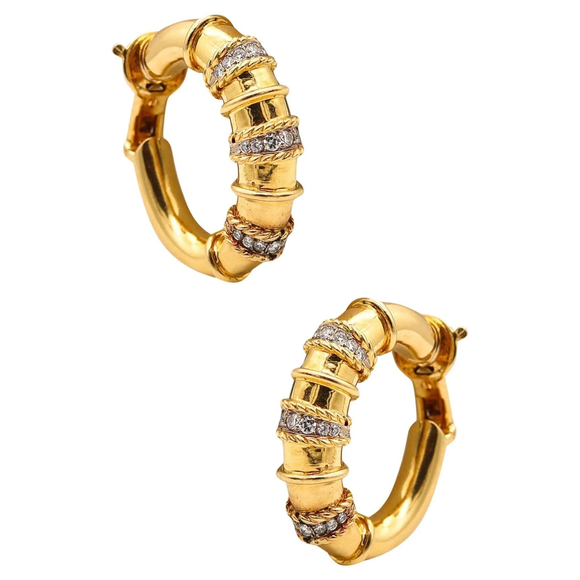 JEAN THIERRY BONDT Paris Hoops Earrings In 18Kt Gold With 1.26 Ctw Diamonds