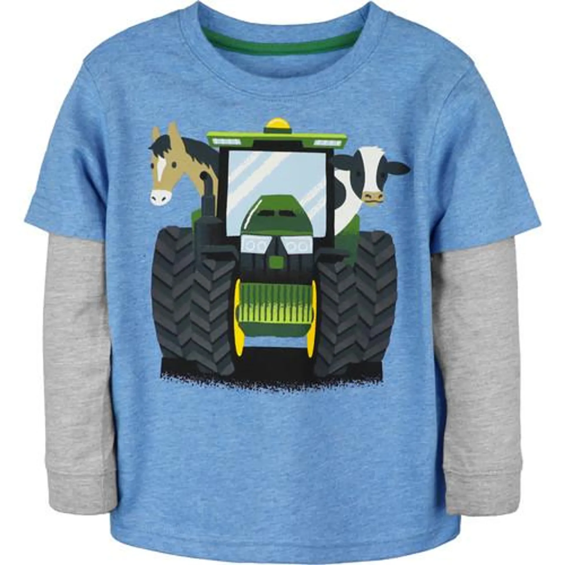 John Deere Toddler Boys Horse Driving Tractor Short Sleeve Shirt in Chambray Heather