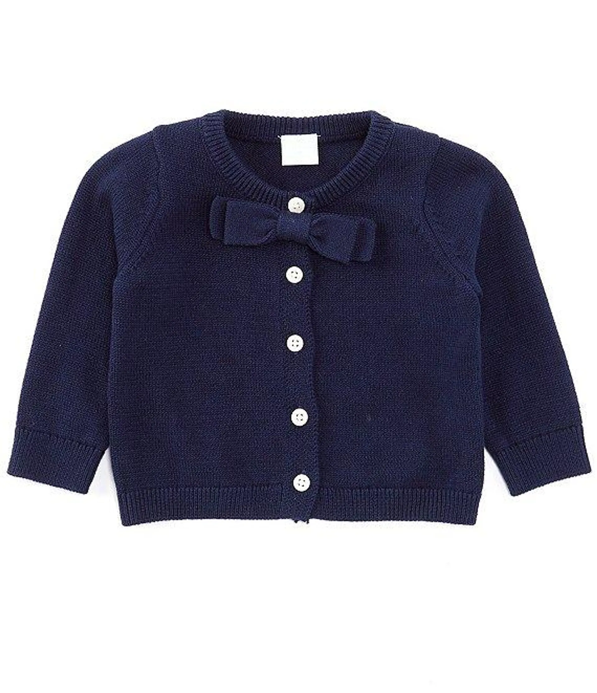 Baby Girls Newborn-24 Months Round Neck Bow Detail Long Sleeve Cardigan