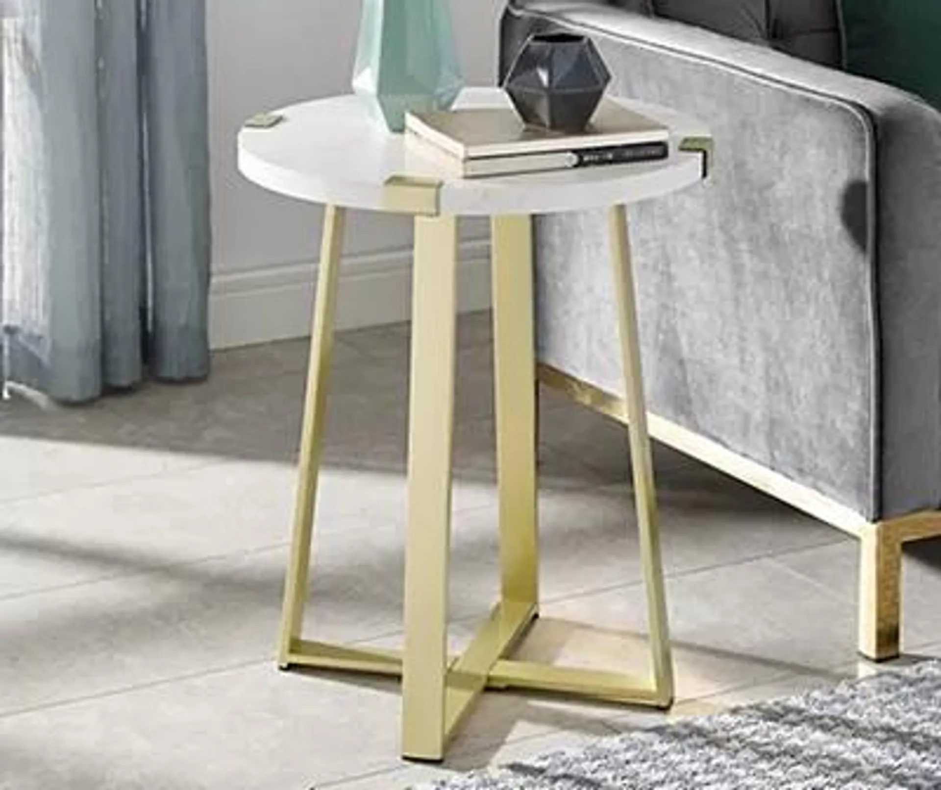 Faux White Marble & Gold Wrap Side Table