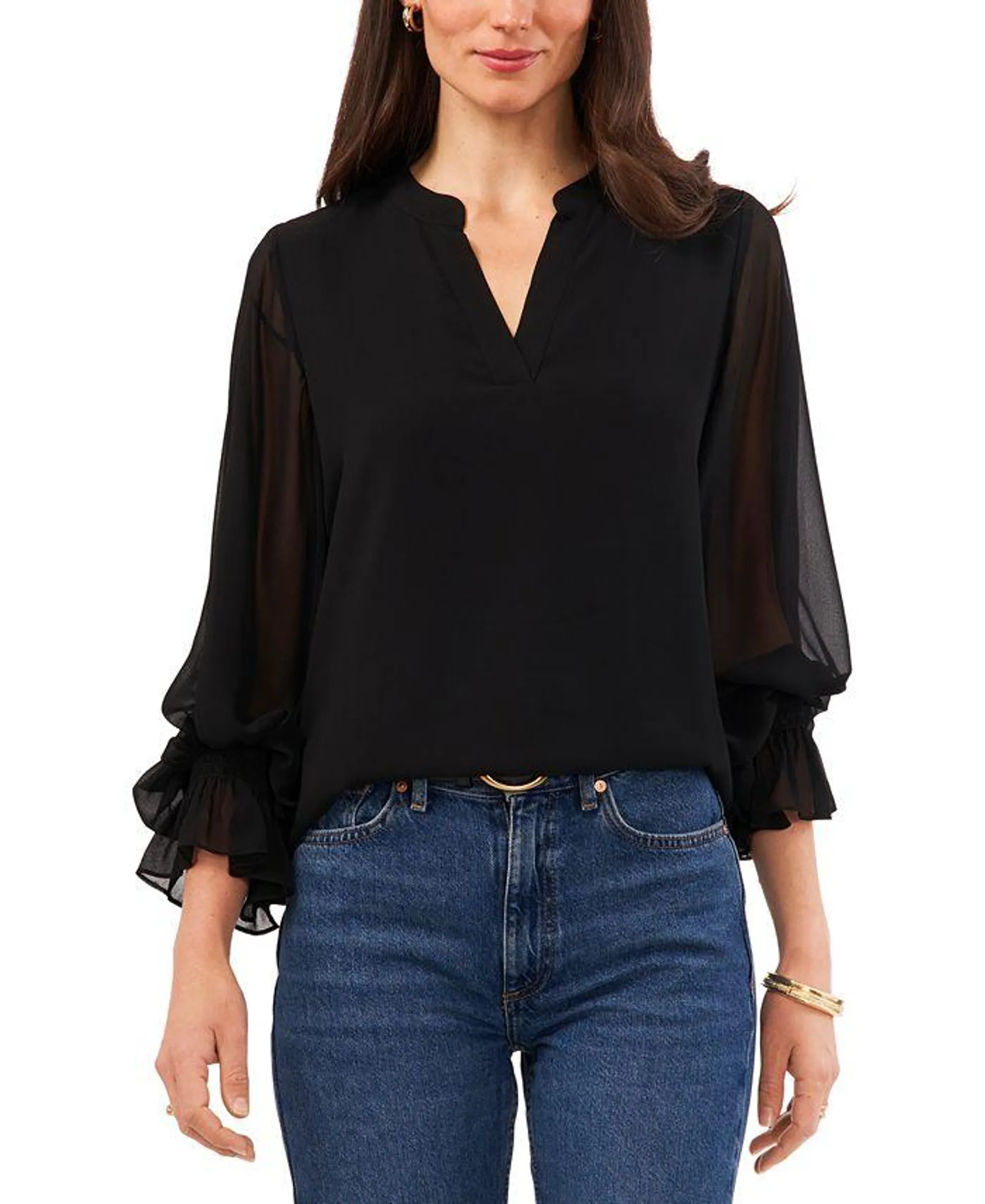 Women's Split-Neck Long-Sleeve Blouse