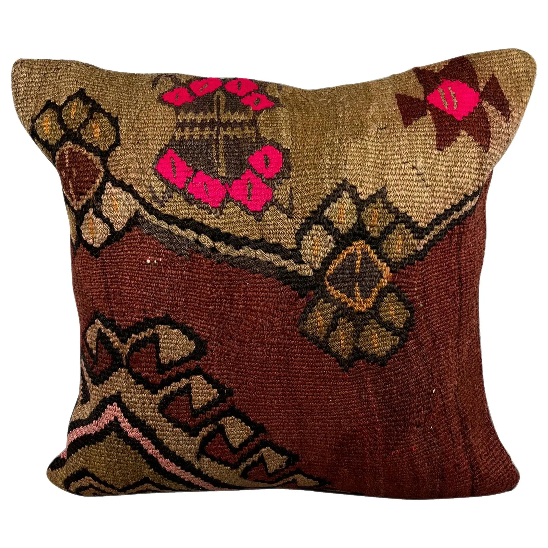 20 x 20 Kilim Turkish Cushion Natural Brown Pink Pillow Cushion Cover #6740