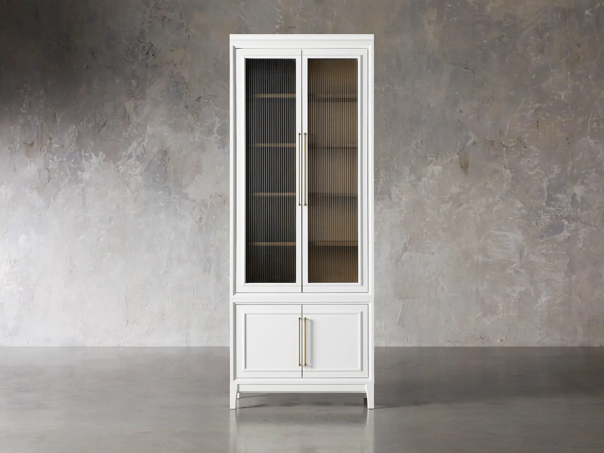 Rowan Modular Stacked Reeded Glass and Wood Cabinet