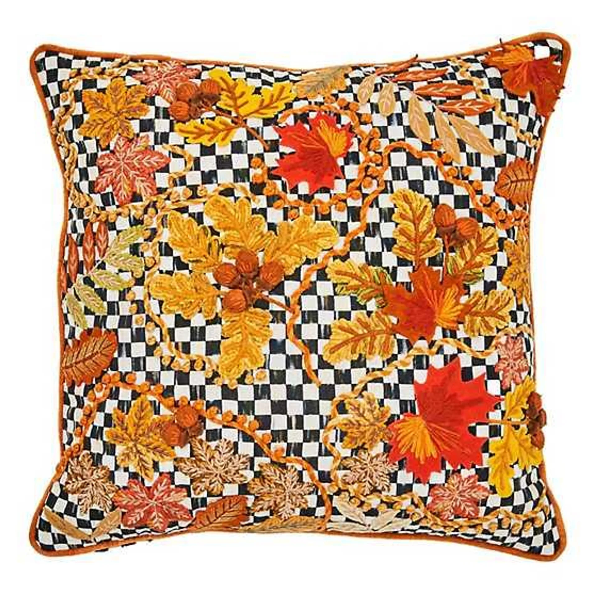 Falling Leaves Courtly Check Throw Pillow