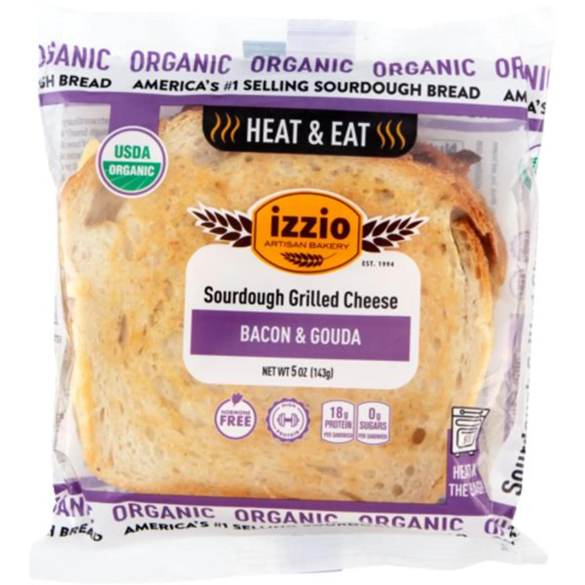 Izzio Artisan Bakery Organic Heat & Eat Bacon & Gouda Sourdough Grilled Cheese