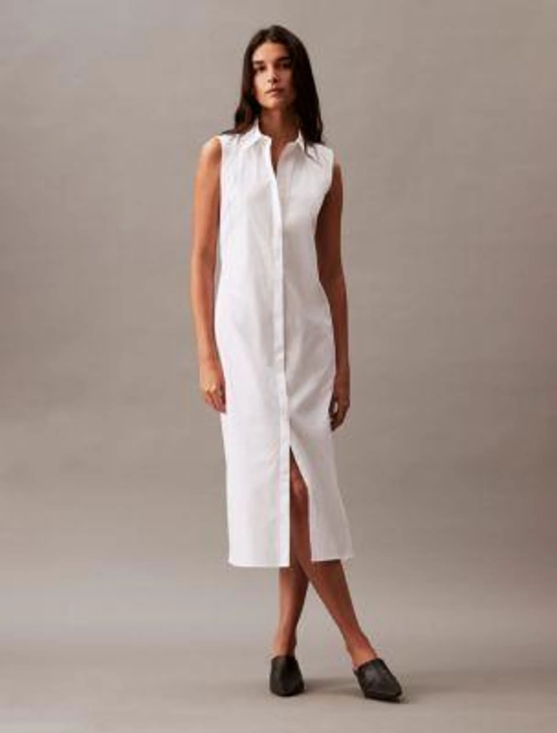 Stretch Poplin Cutout Shirt Dress