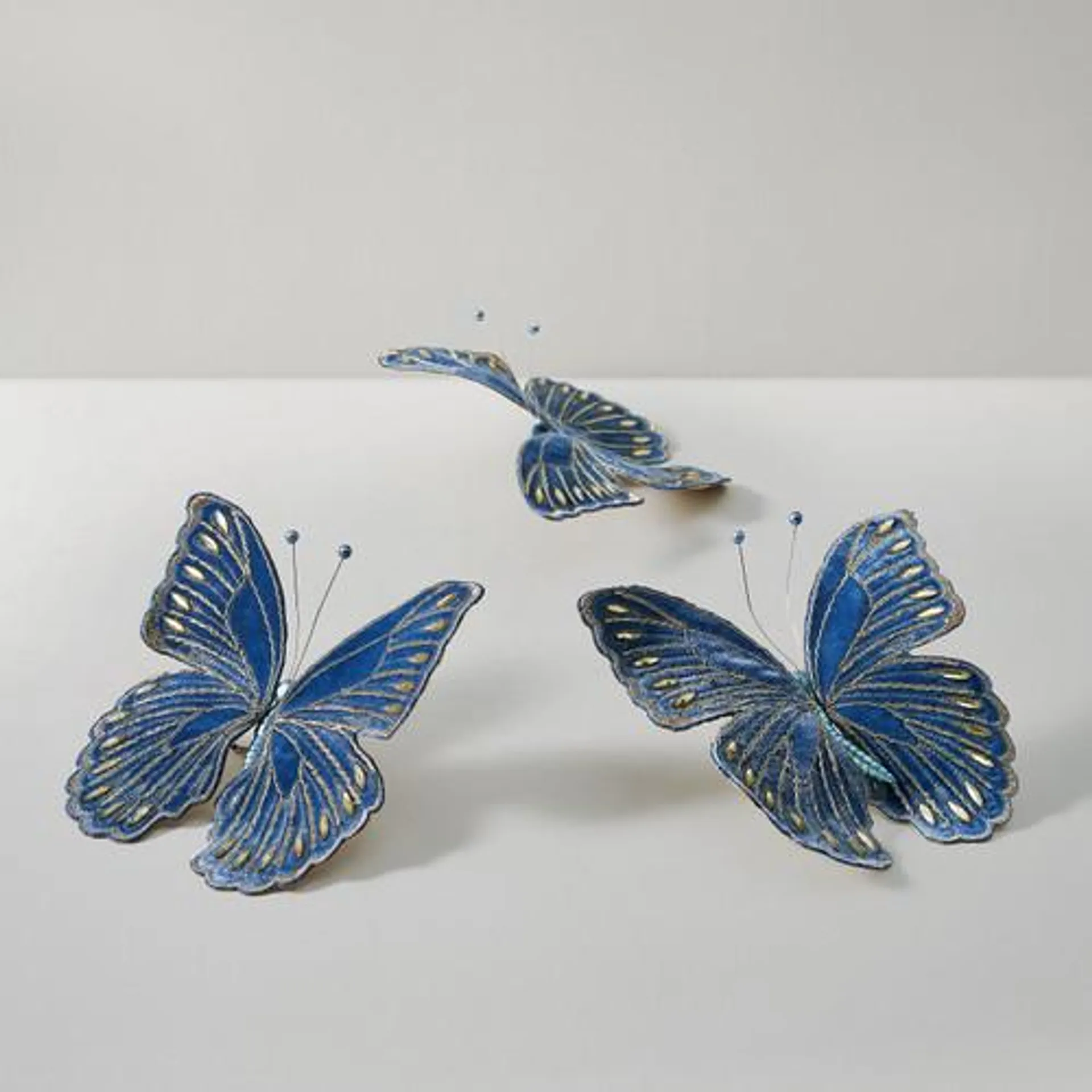 Jeweled Butterfly Clip Blue - Set of 3