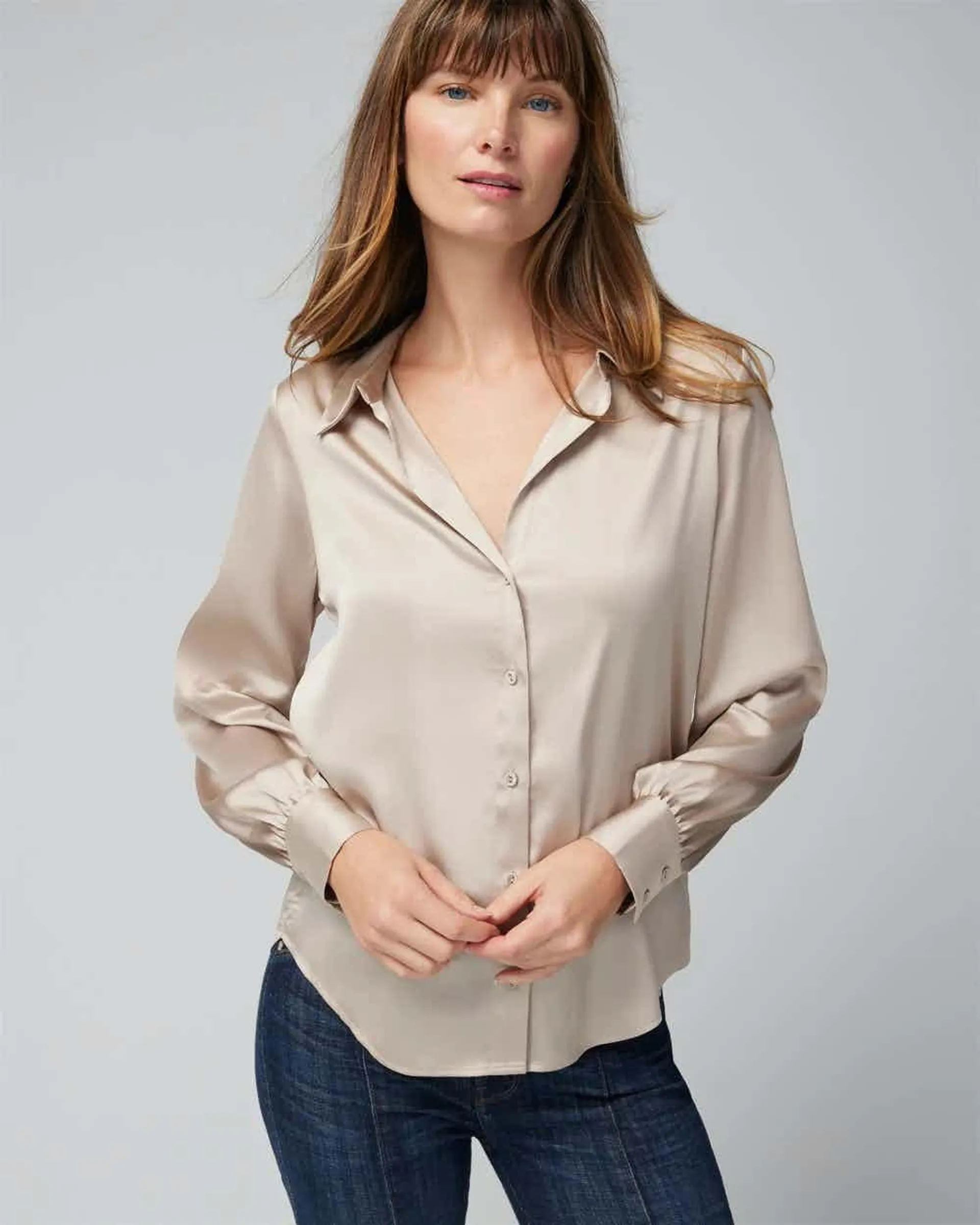 Long Sleeve Cuff Satin Shirt