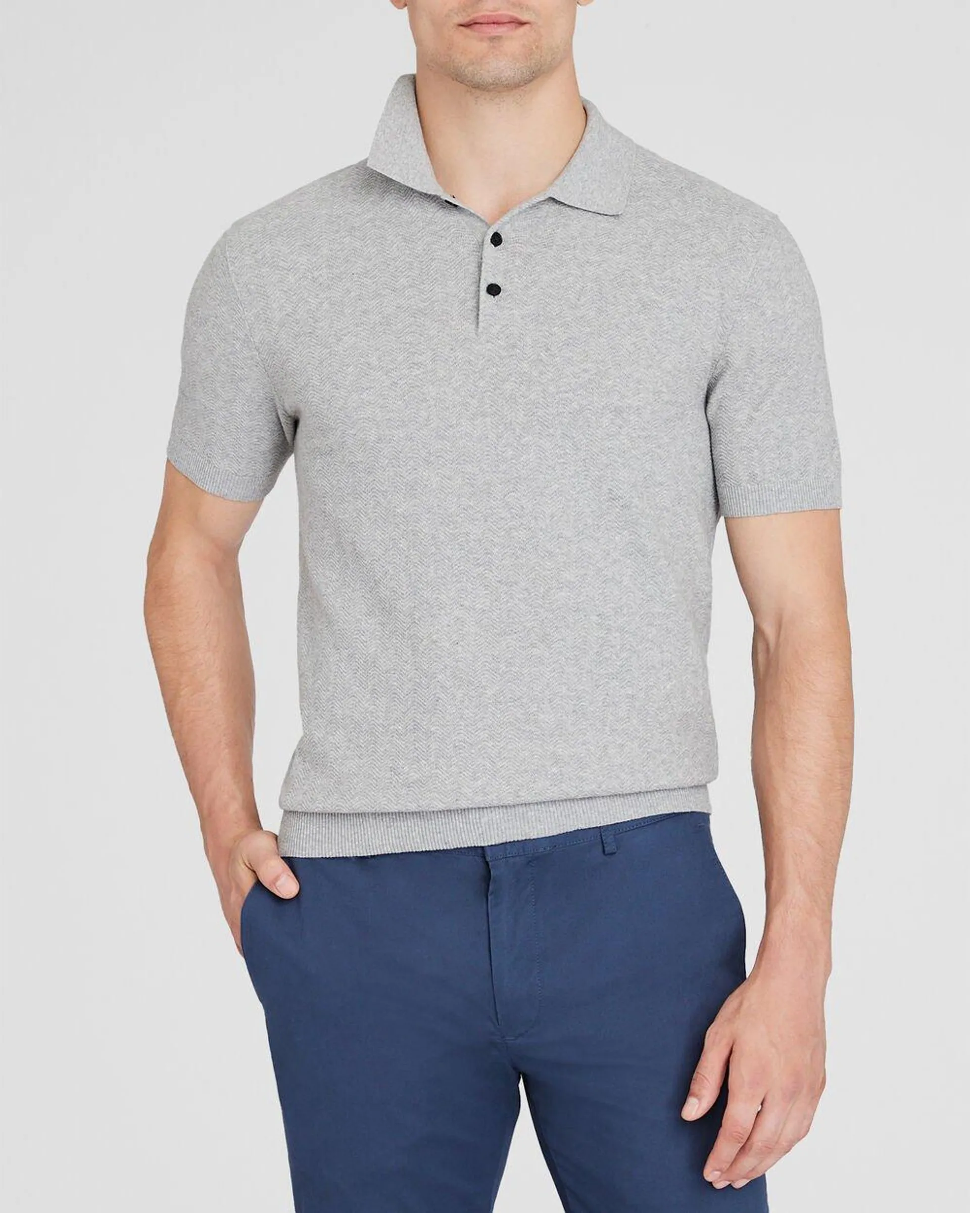 Short-Sleeve Texture Polo Sweater