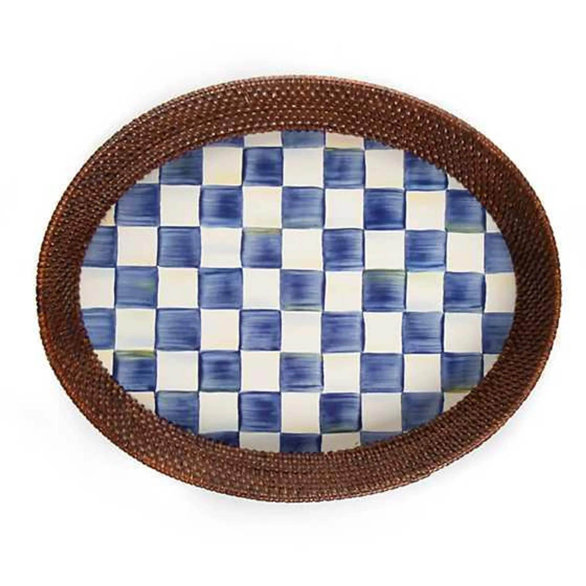 Royal Check Rattan & Enamel Large Serving Tray