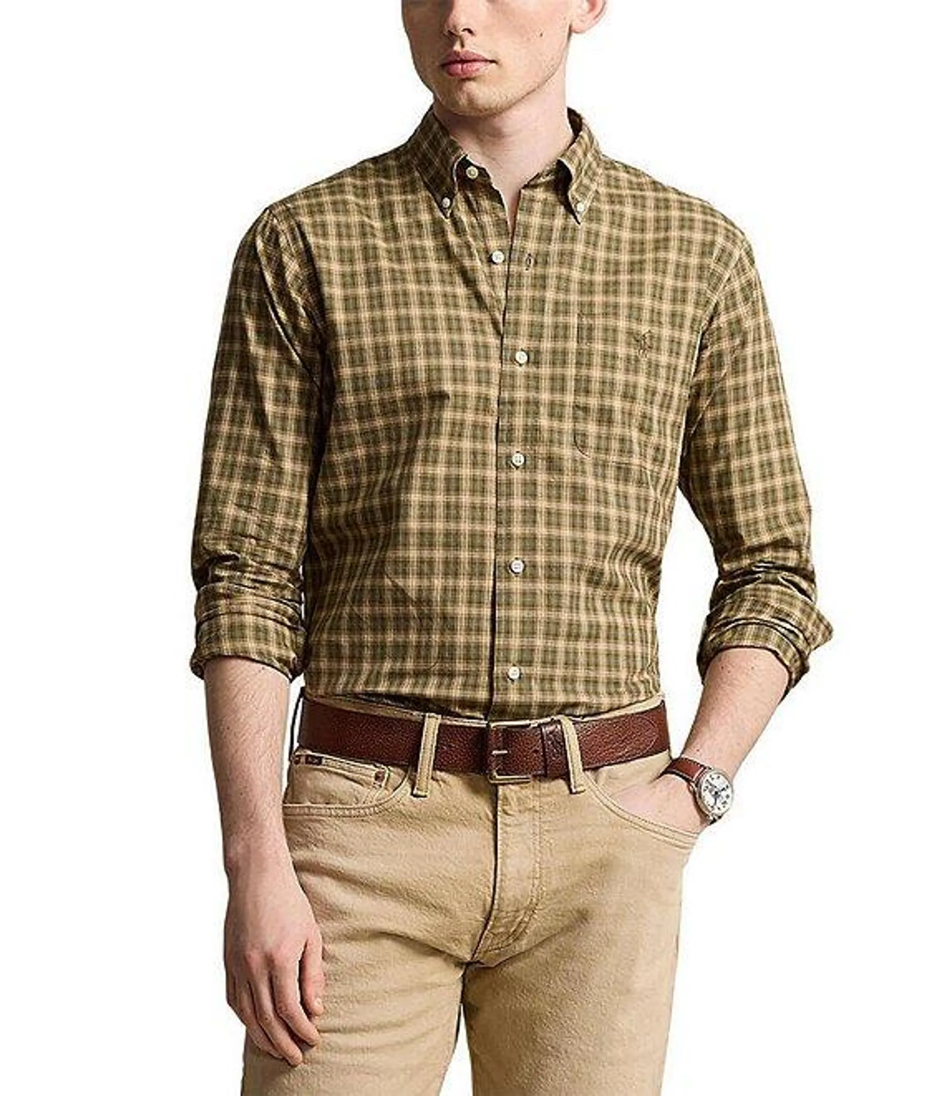 Classic Fit Plaid Twill Long Sleeve Woven Shirt