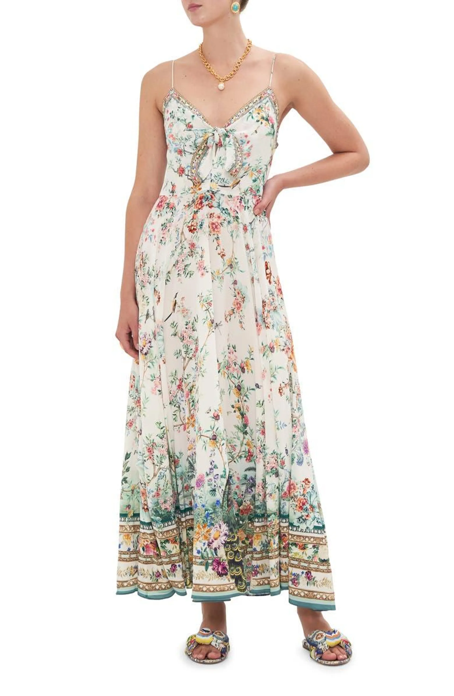 Floral Mixed Print Silk Maxi Dress