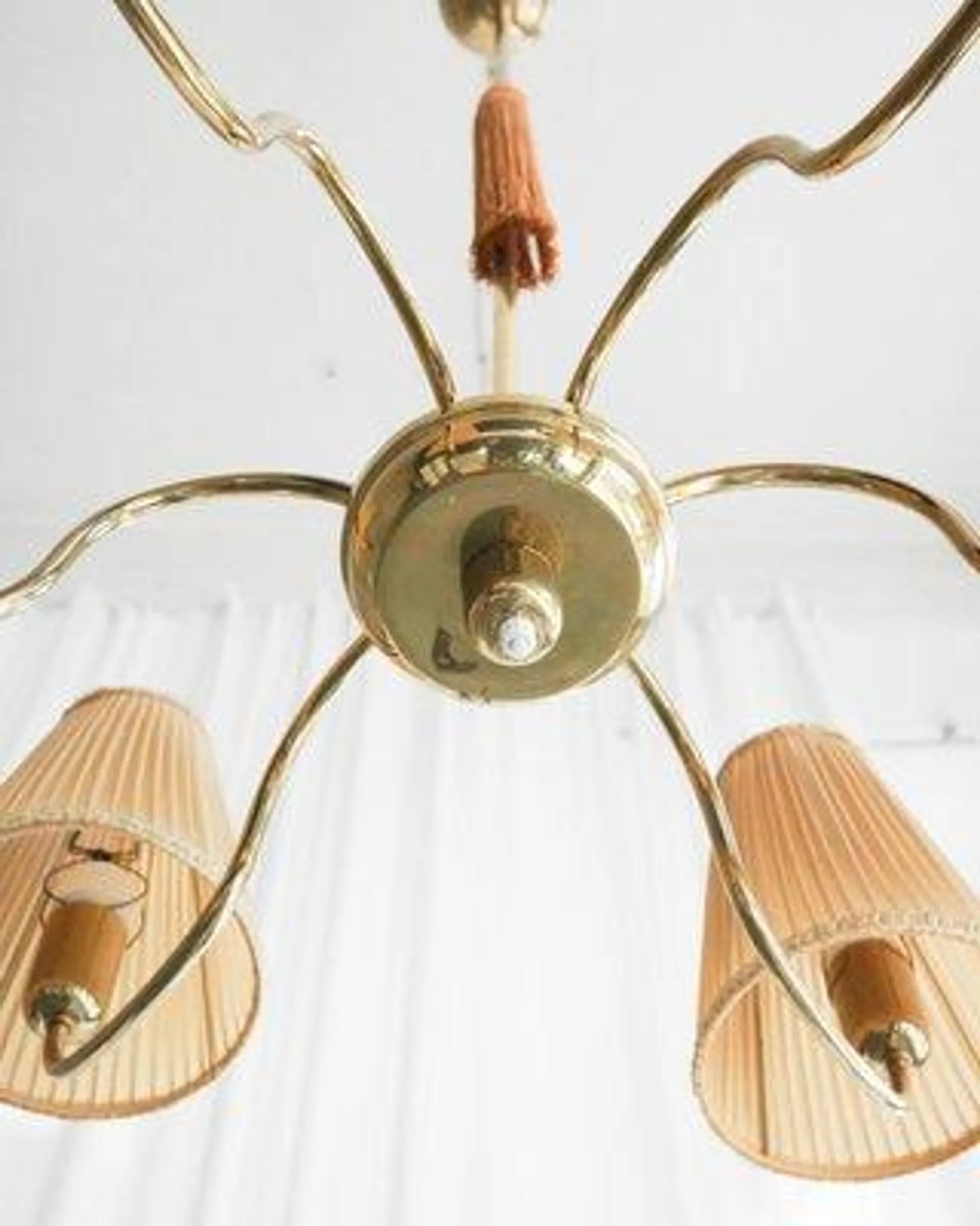 Brass Chandelier with Shades, 1950s