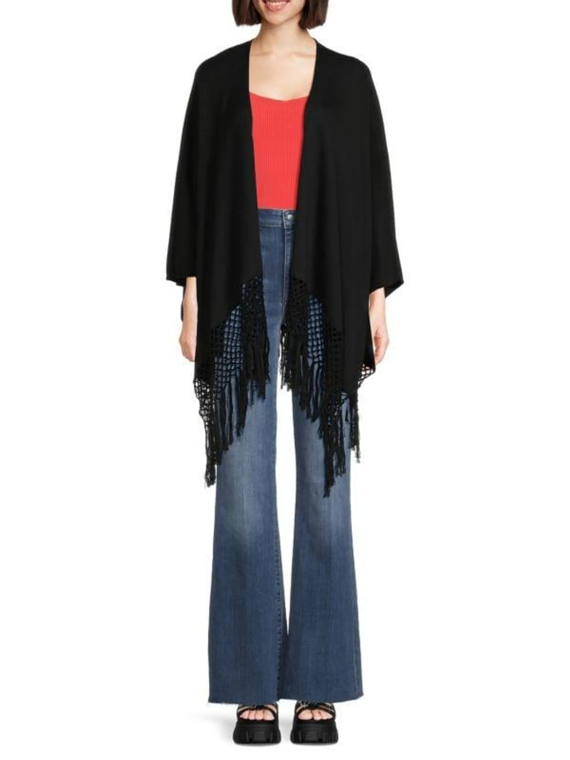 Tassel Cashmere Blend Ruana