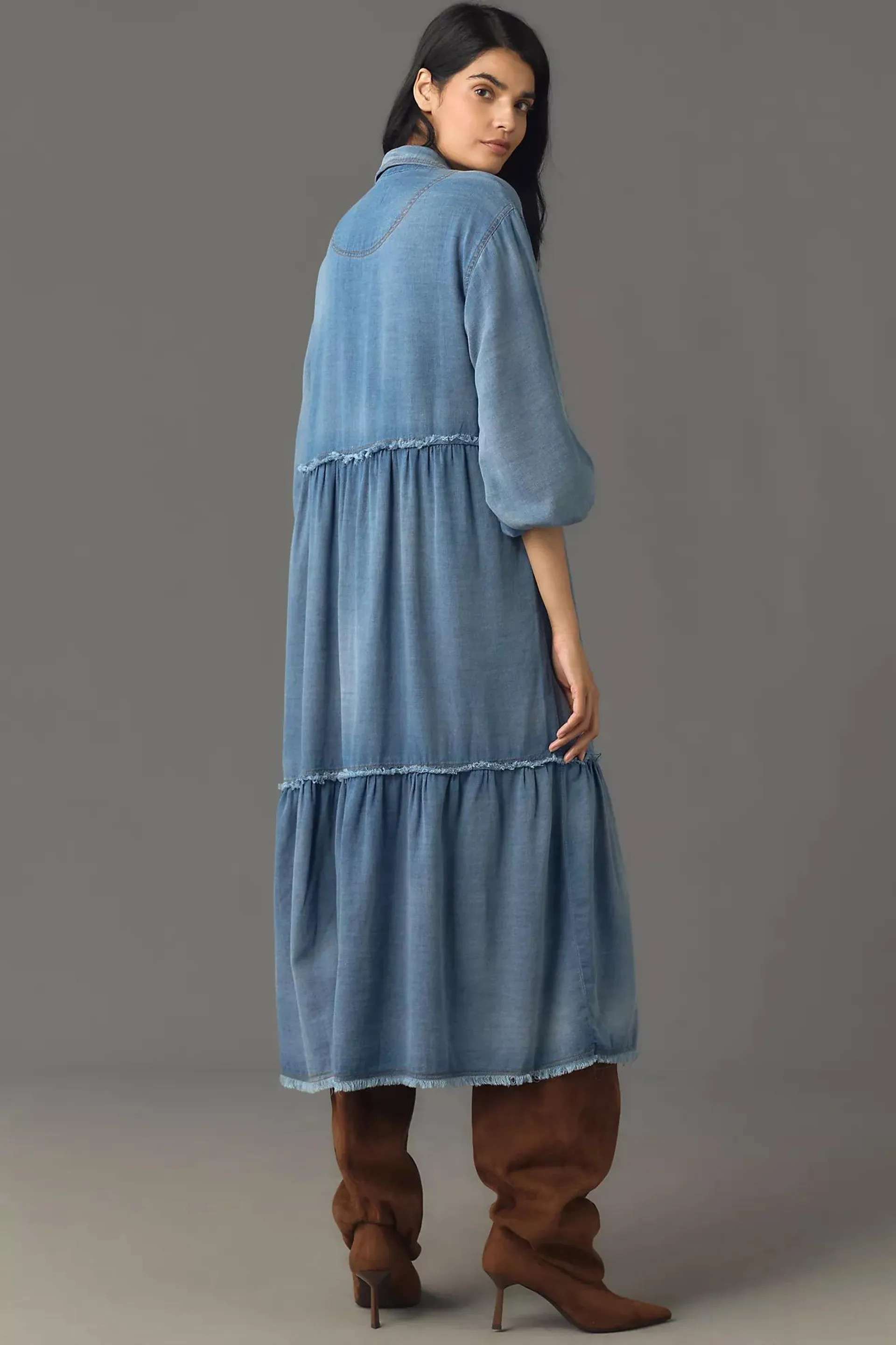 The Bettina Tiered Shirt Dress by Maeve: Denim Edition