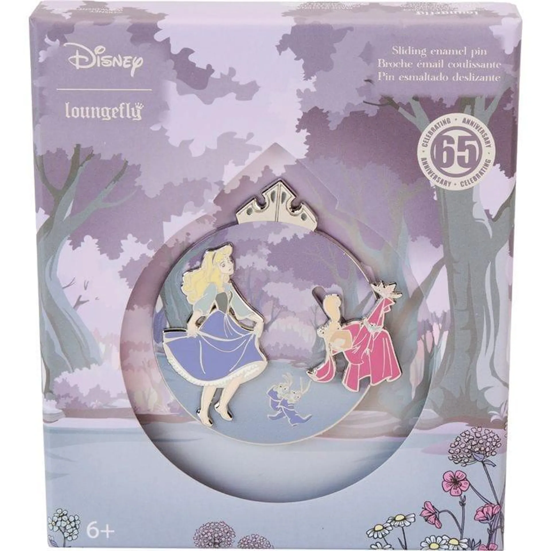 Sleeping Beauty 65th Anniversary Floral Scene 3" Collector Box Sliding Pin