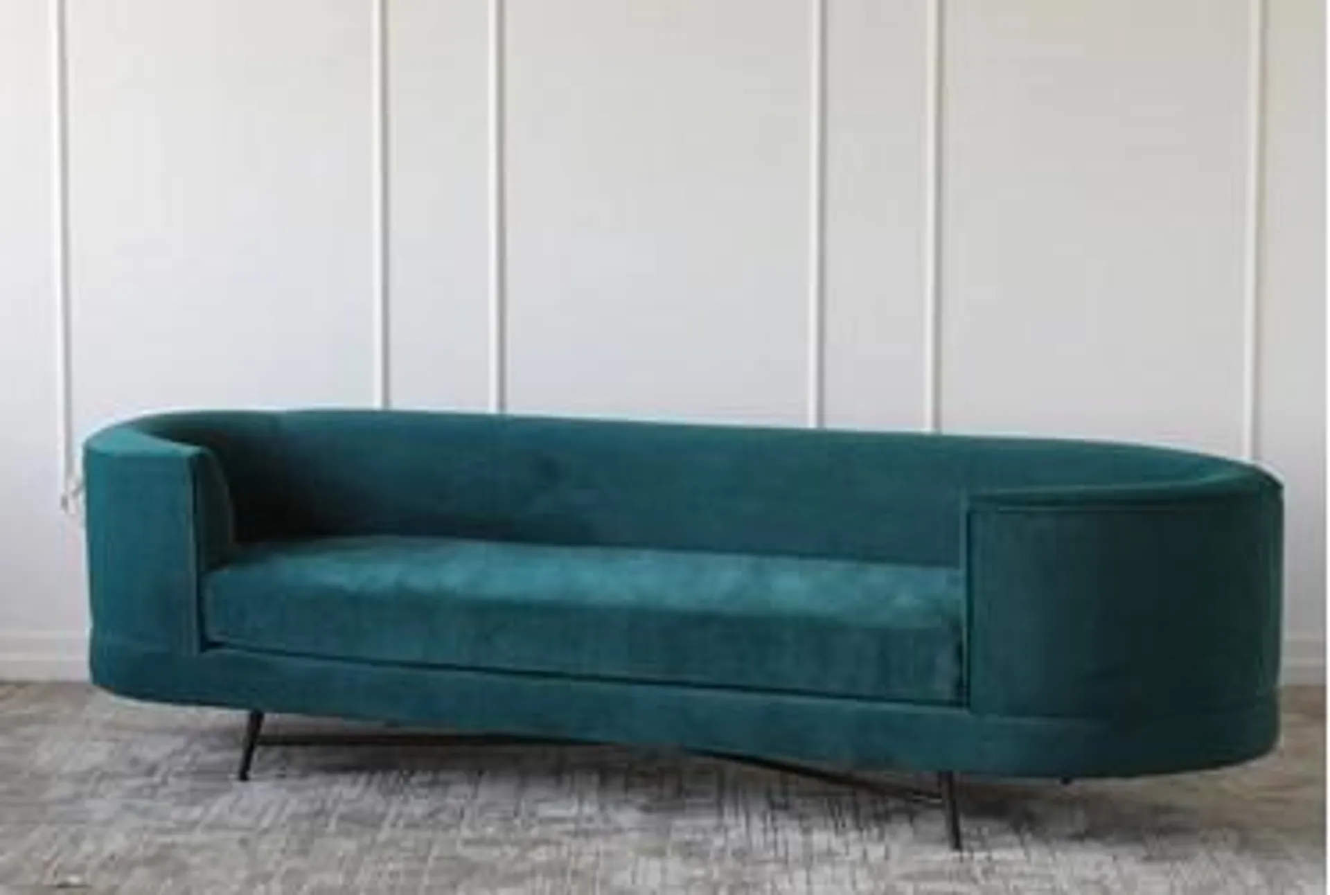 Peacock Velvet + Metal Base Curved Sofa