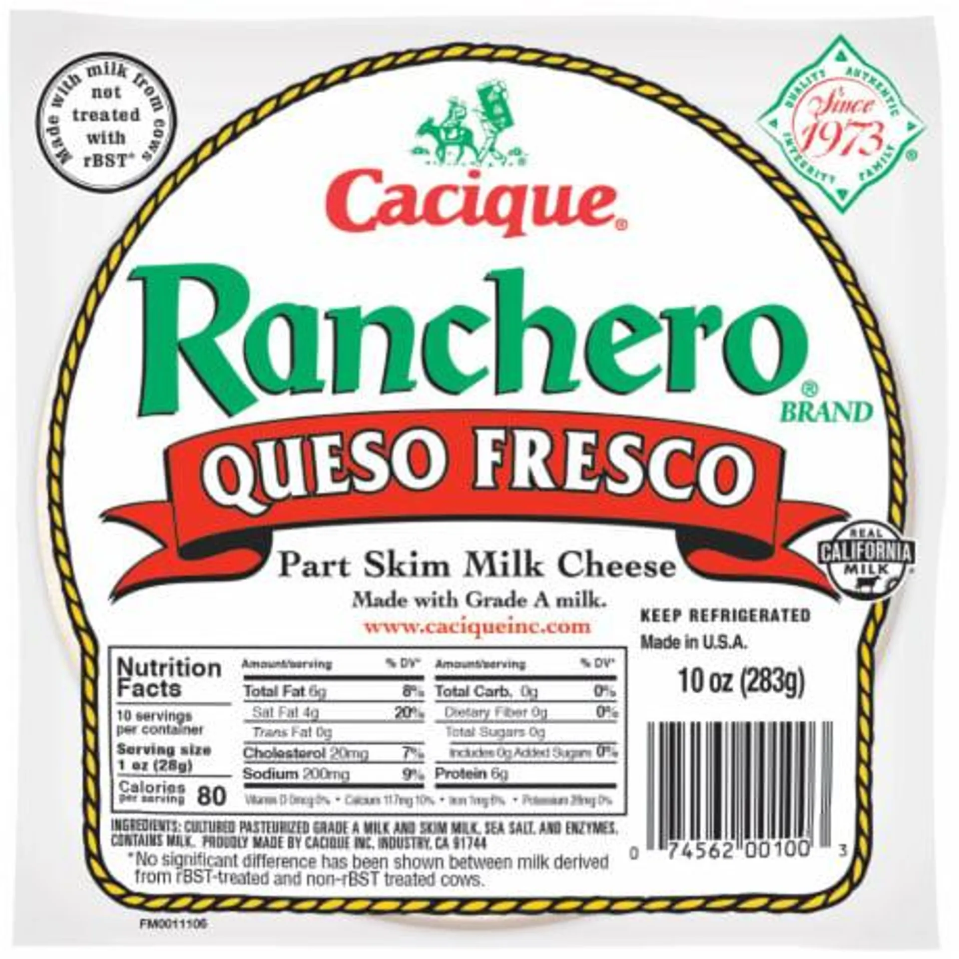 Cacique Ranchero Queso Fresco Part Skim Milk Cheese