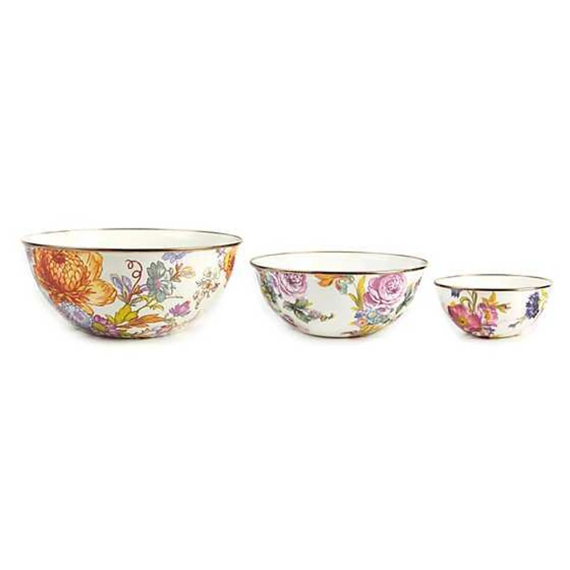 White Flower Market Mixing Bowls, Set of 3